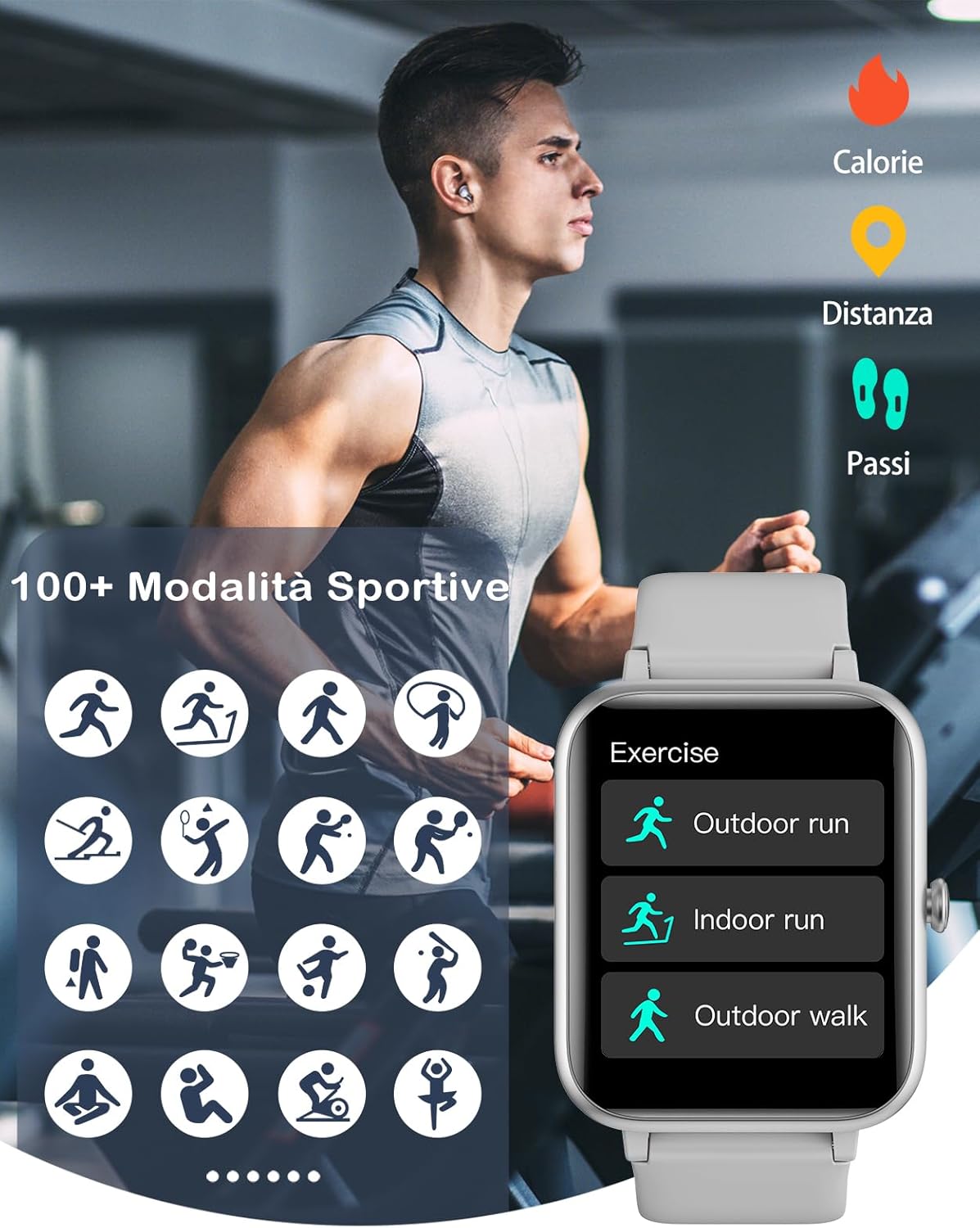 Detalle de GRV Smartwatch con chiamate Bluetooth, cardio, SpO2 e tracciamento ciclo mestruale (IP68) grigio