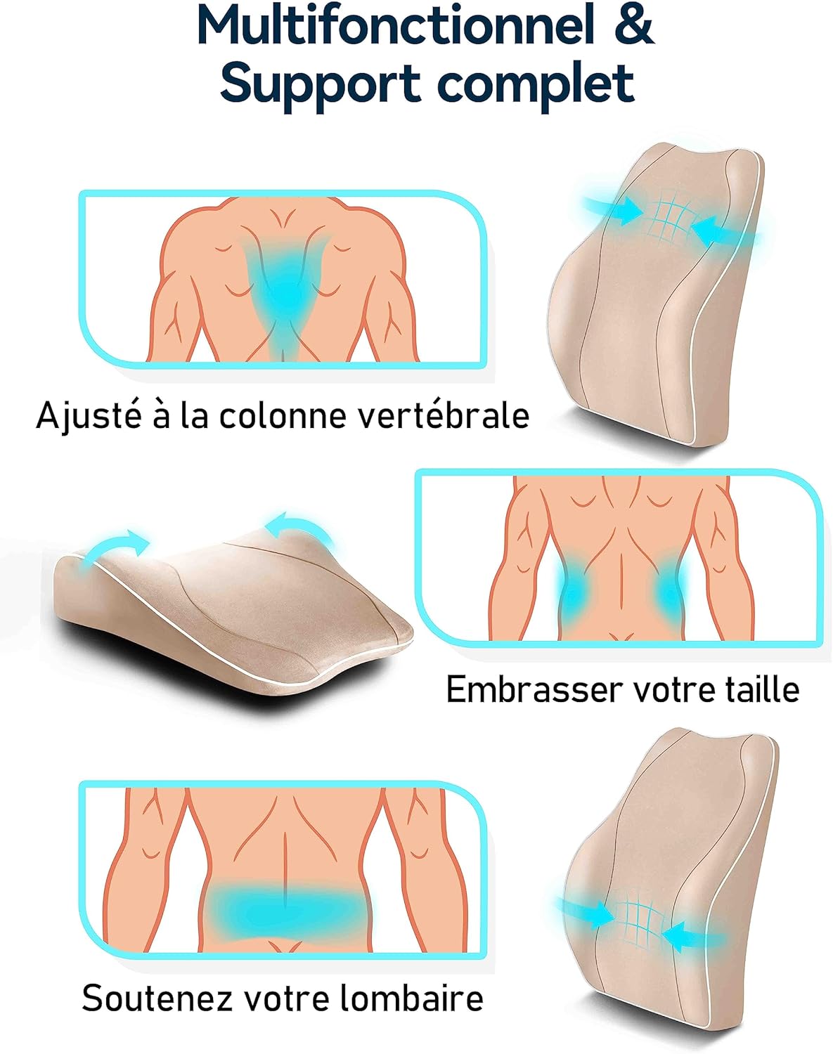 Thumbnail 3 de Travel Ease Coussin de Soutien Lombaire Ergonomique – Mousse à mémoire pour siège de voiture et bureau, dossier beige