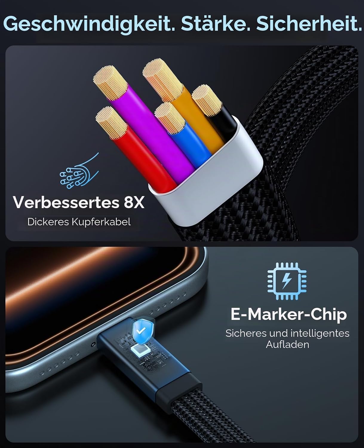 Thumbnail 5 de Magtame 240W USB-C zu USB-C Kabel 1 m – Magnetisch, geflochten, 20 Gbps, 8K@60Hz