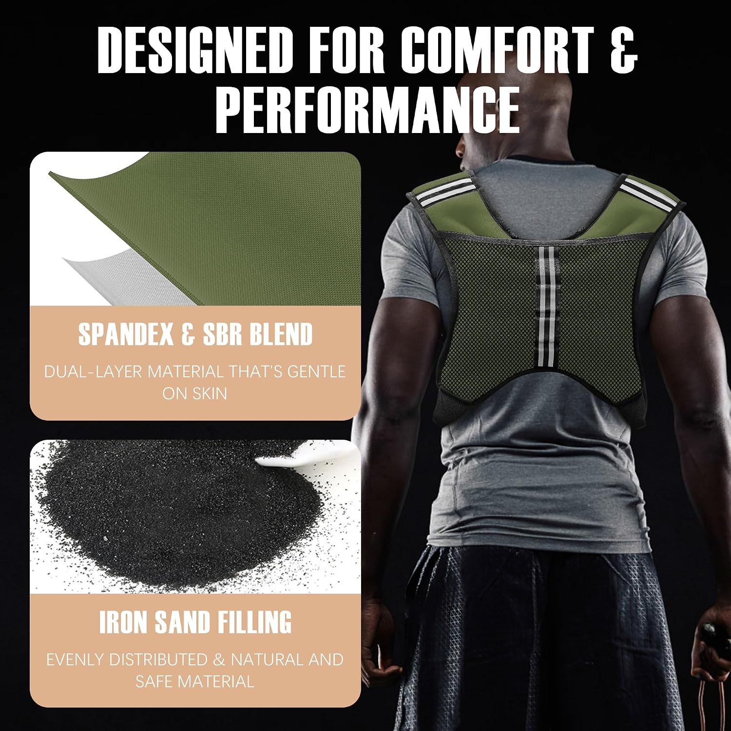 Detalle de NATURELUX 25 lb Weighted Vest with Reflective Strips and Adjustable Fit