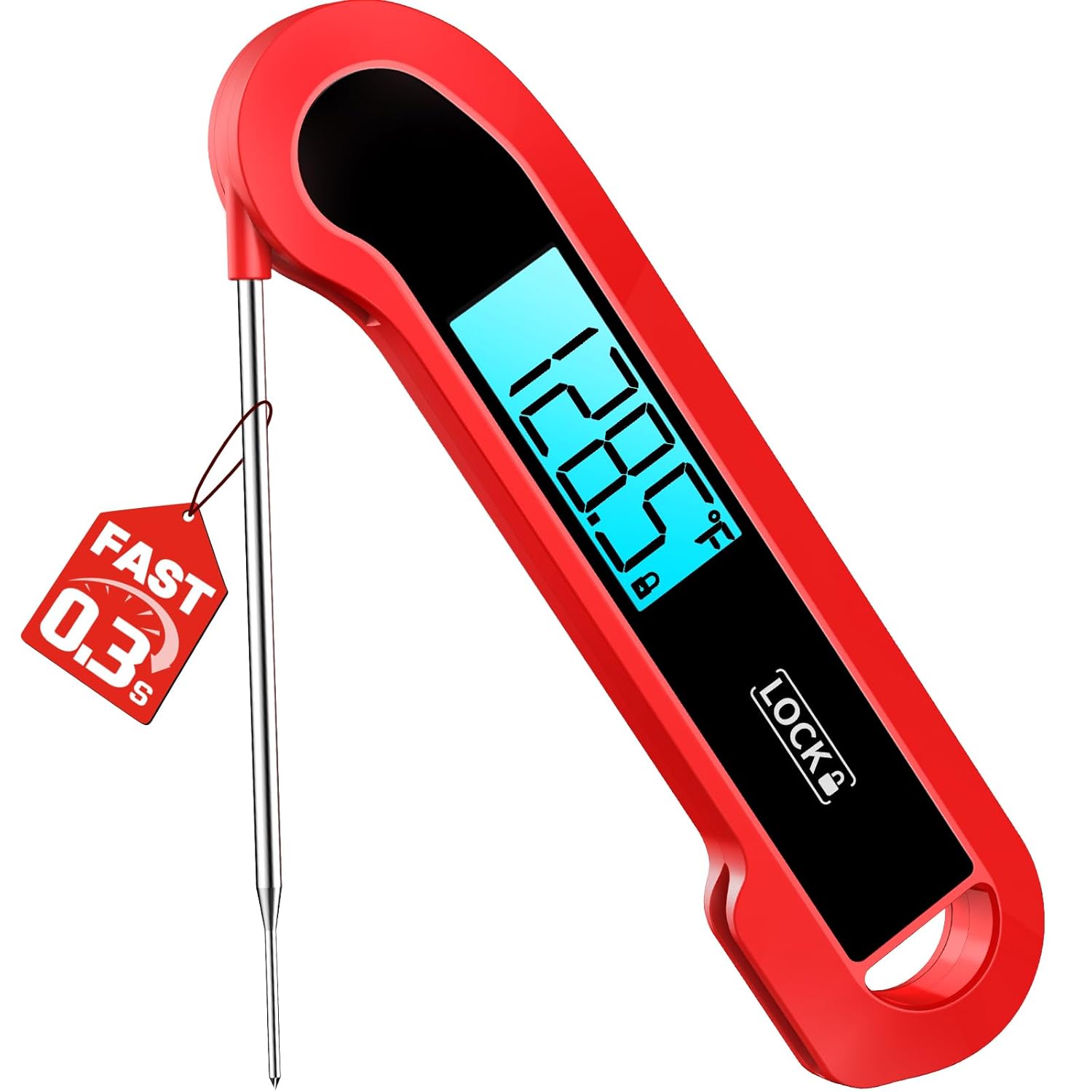 Detalle de ONFIKY 0.3 Sec Instant Read Meat Thermometer, Red, ±0.5°F Precision