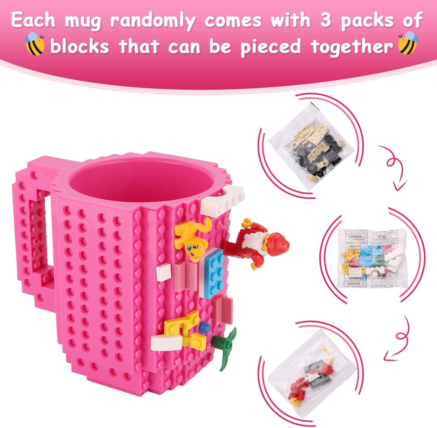 Detalle 2 de Sinnsally MKB771 Build-On Brick Mug, Pink, 450 ml, Building-Block Surface