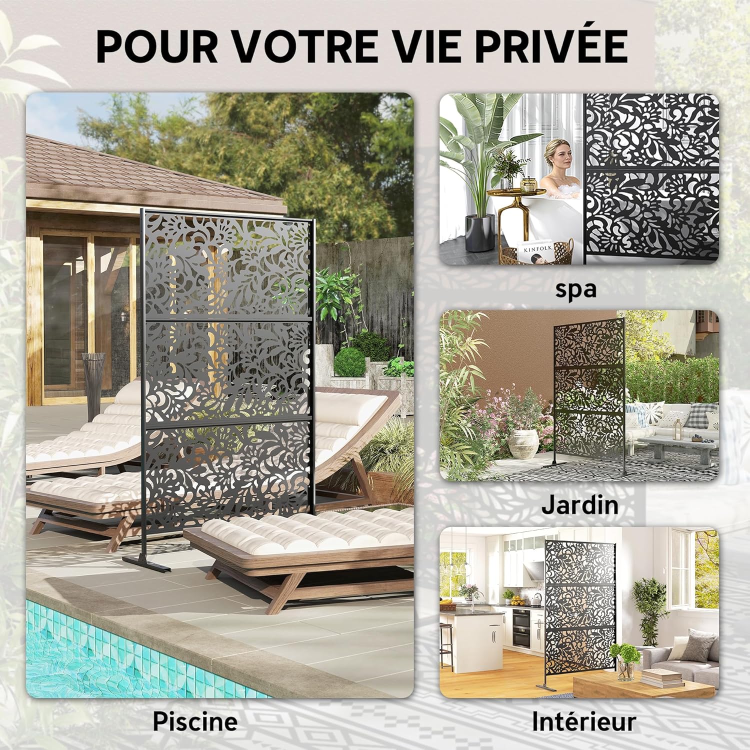 Thumbnail 5 de Outsunny Panneau Brise Vue décoratif Extérieur – Claustra Floral 3 Panneaux, Noir, 122 x 45 x 198 cm