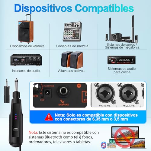Detalle de Aveek Micrófono Inalámbrico para Karaoke – Alcance de 30 m, DSP y Sonido Claro