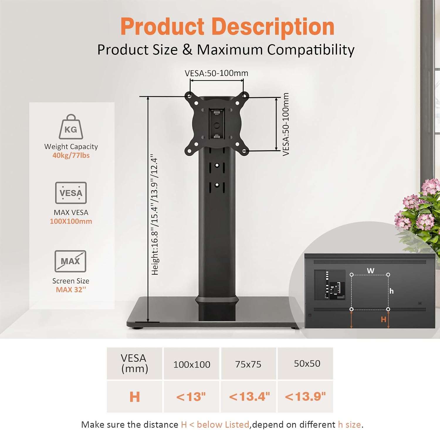 Thumbnail 6 de Small Universal Swivel TV Stand/Base Table Top TV Stand for 13 to 32 inch TVs (HT07B-001P) with Tempered Glass Base