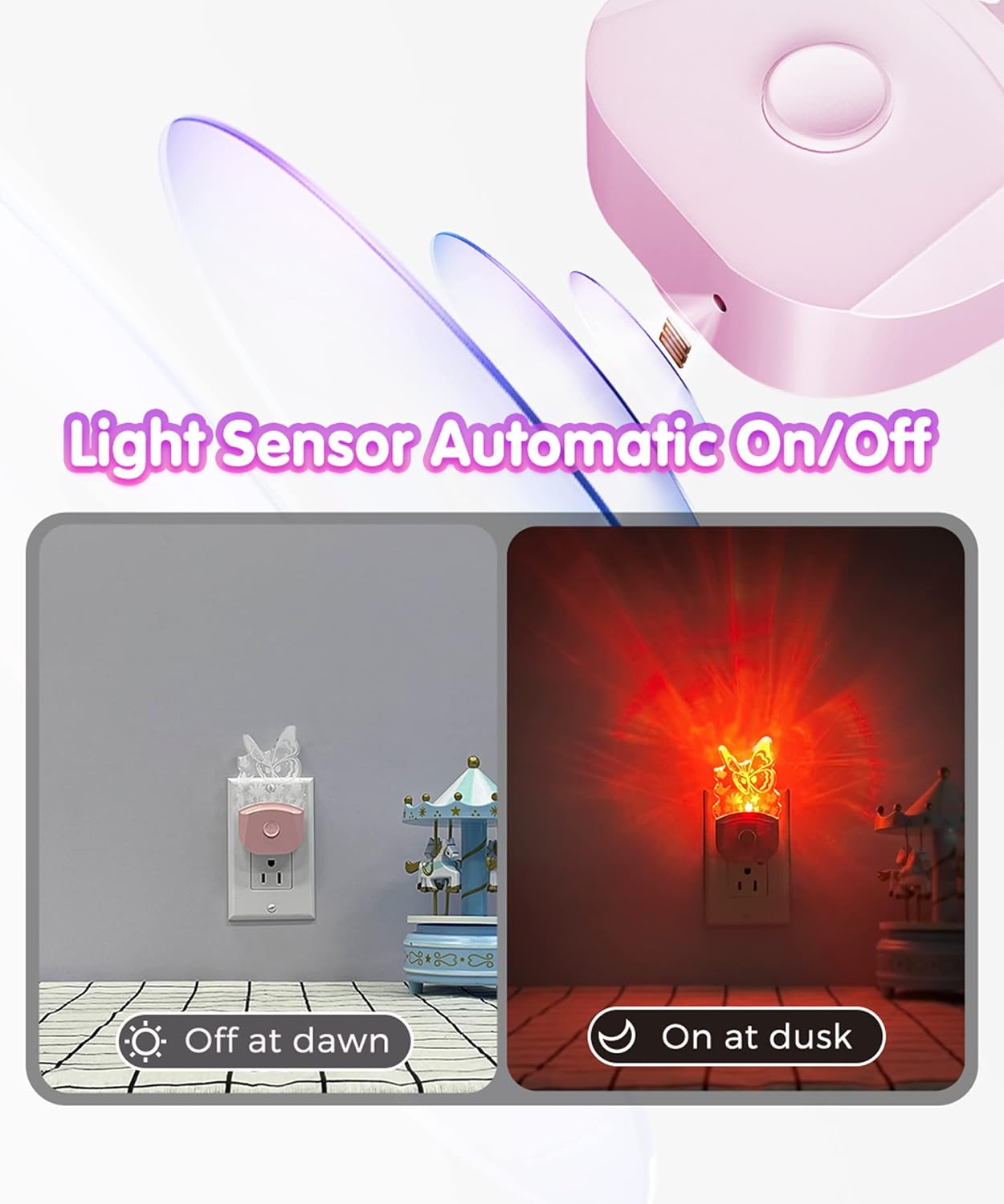 Detalle 2 de L LOHAS LED GY-083-09-US-2 Butterfly Night Lights, 2-Pack, Colour-Changing