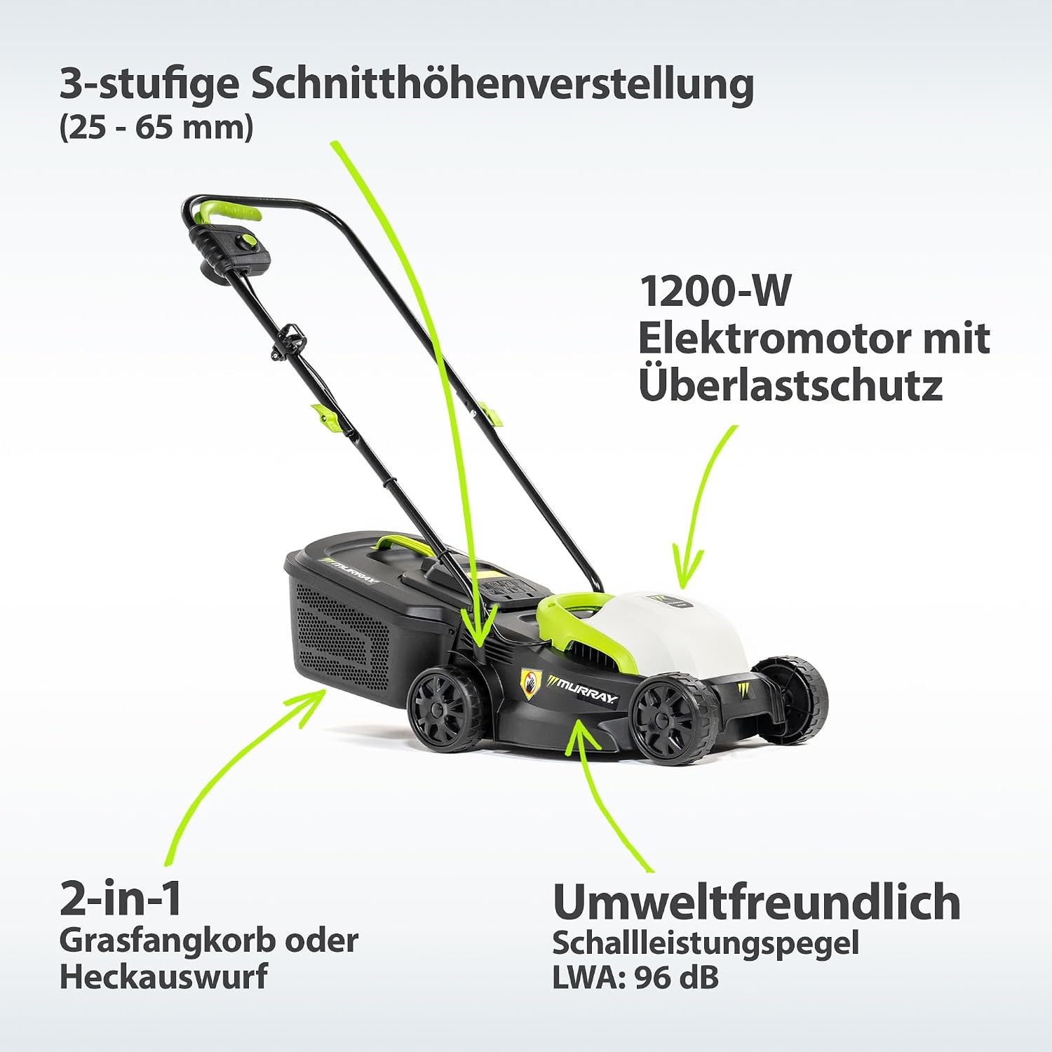 Detalle de Murray Rasenmäher Elektro 2-in-1 LE320E – kompakter 1200 W Rasenmäher mit 32 cm Schnittbreite