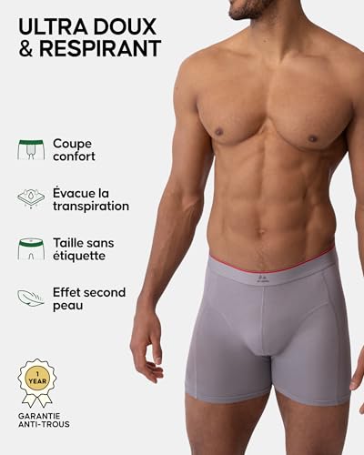 Detalle de DANISH ENDURANCE Boxer Bambou Homme – Lot de 6, Ultra Doux et Respirant (Noir Gris Blanc), Taille L