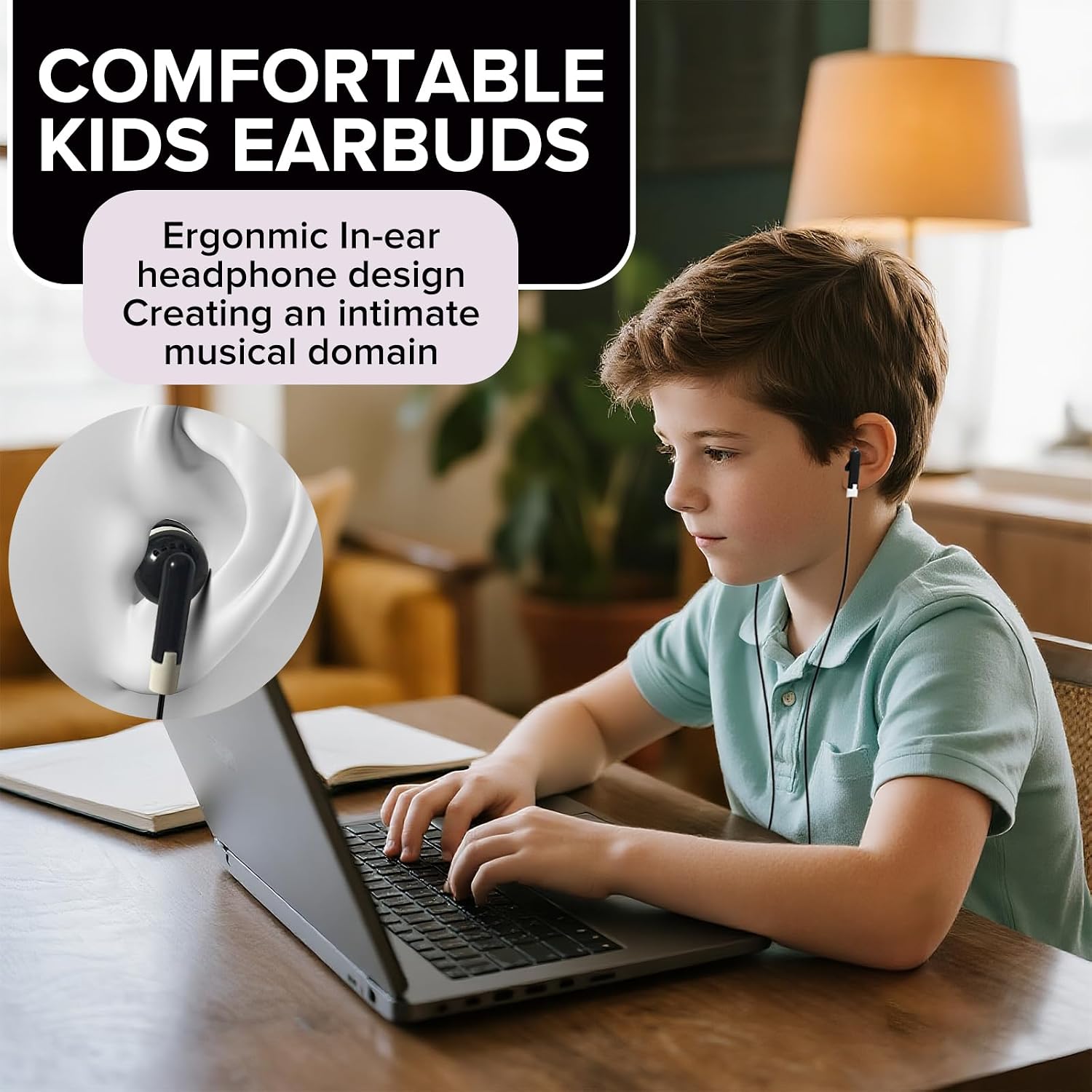 Detalle de MUMSTHT YS101 Kids Wired Earbuds, 30-Pack, Black with 3.5 mm Plug