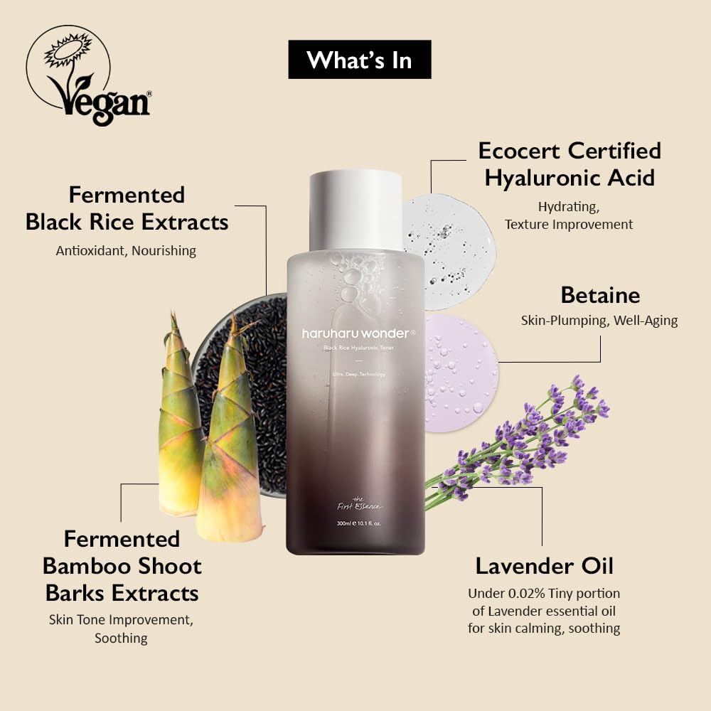 Detalle de Wonder Black Reis Hyaluron Toner 300 ml – Hyaluronsäure mit Fermentem Reisextrakt, Panax Ginseng-Liposom und Saponin