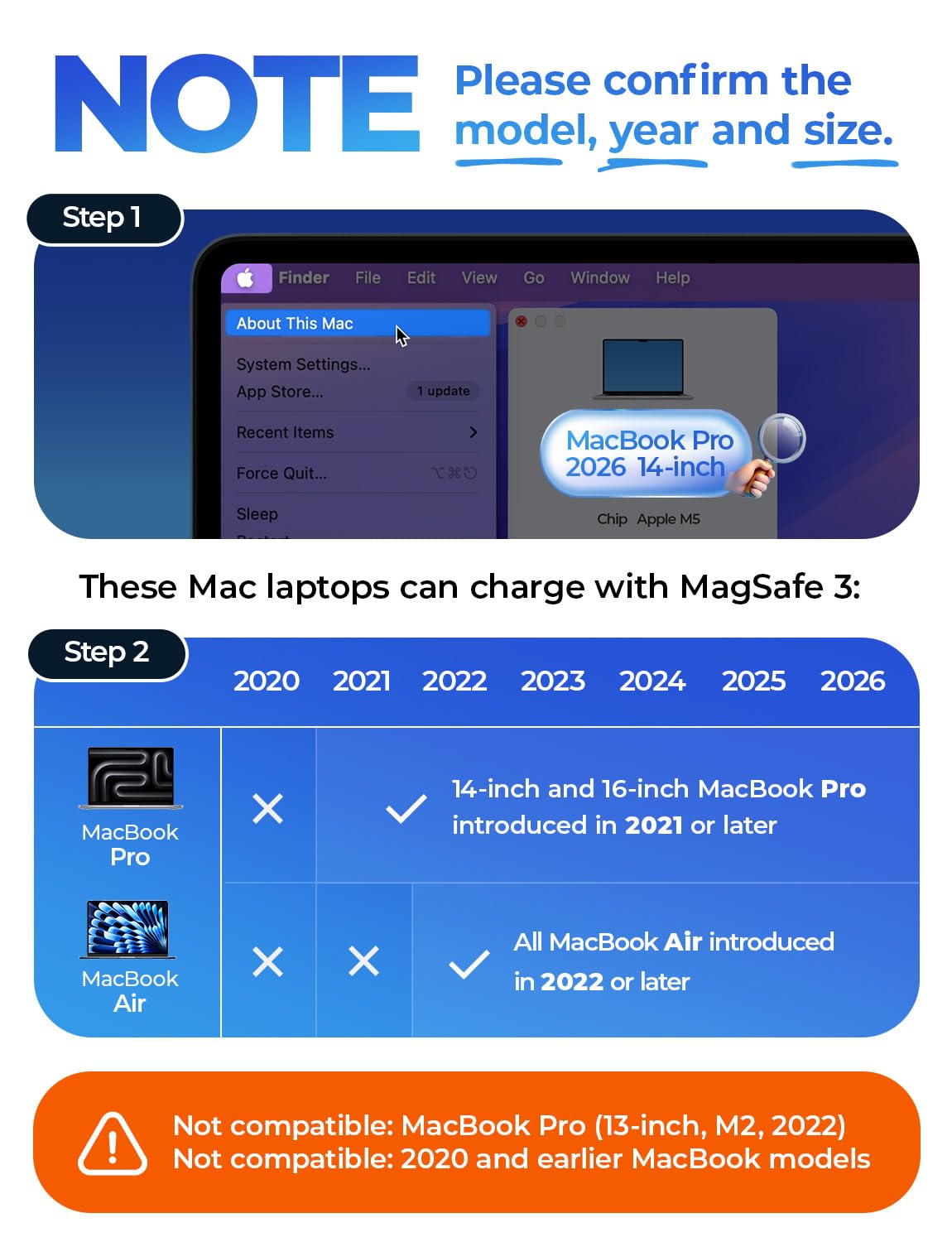 Thumbnail 1 de LISEN USB-C to Magnetic 3 Cable 6.6FT for MacBook Charger