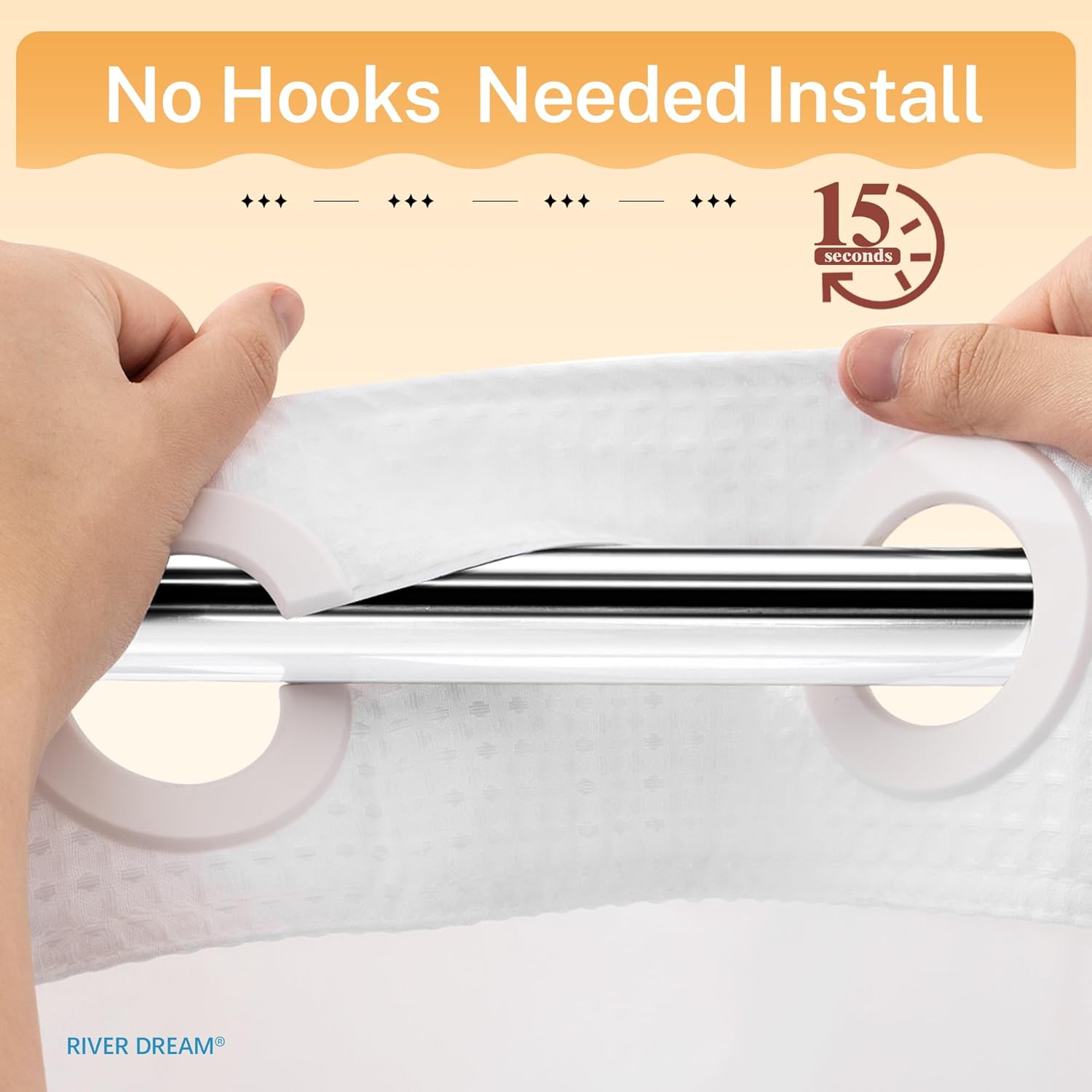 Thumbnail 2 de River Dream Heavyweight No-Hooks-Required Dotted Waffle Weave Shower Curtain with Snap-In Liner (White)