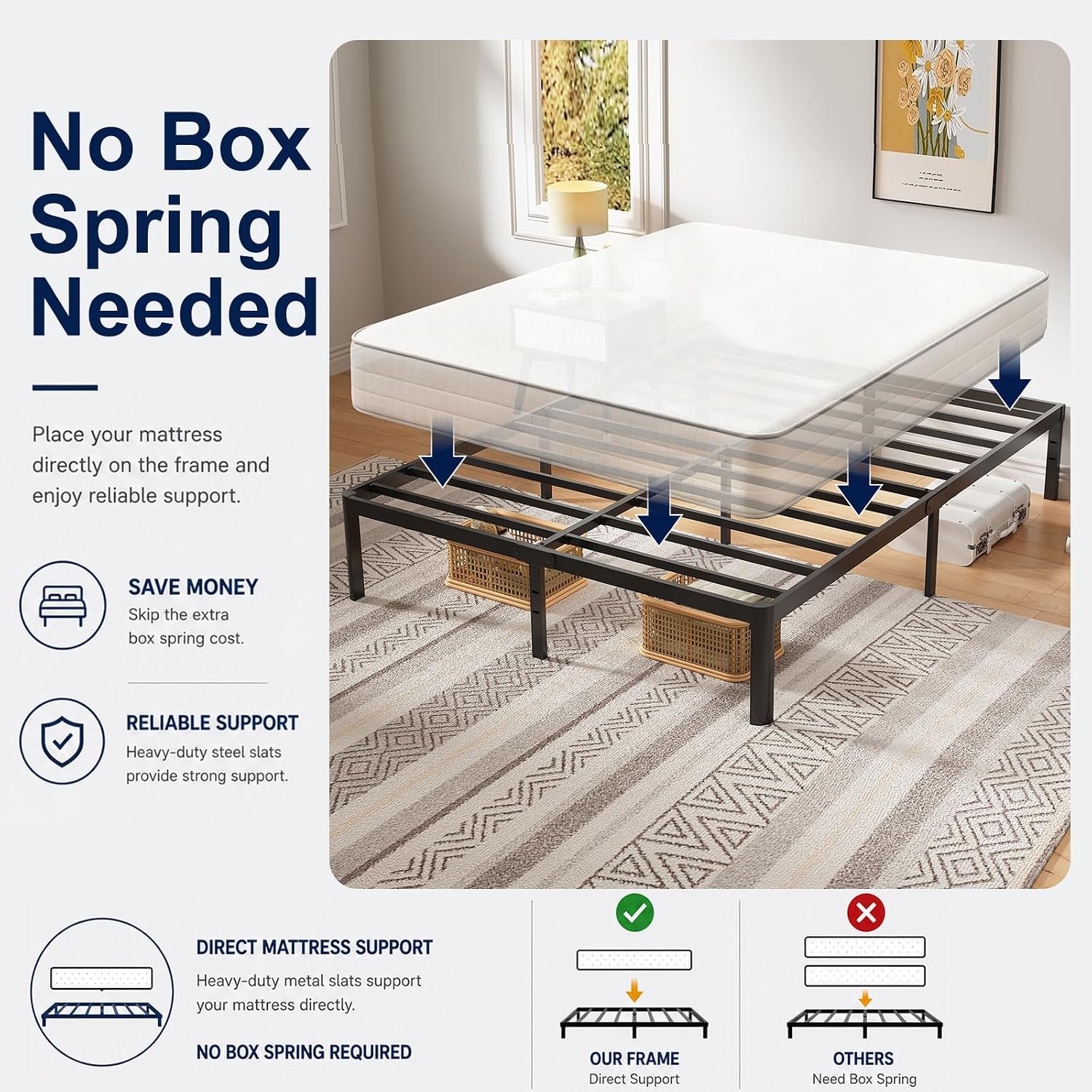 Thumbnail 4 de Arhomefurni Queen Metal Bed Frame, 14-Inch