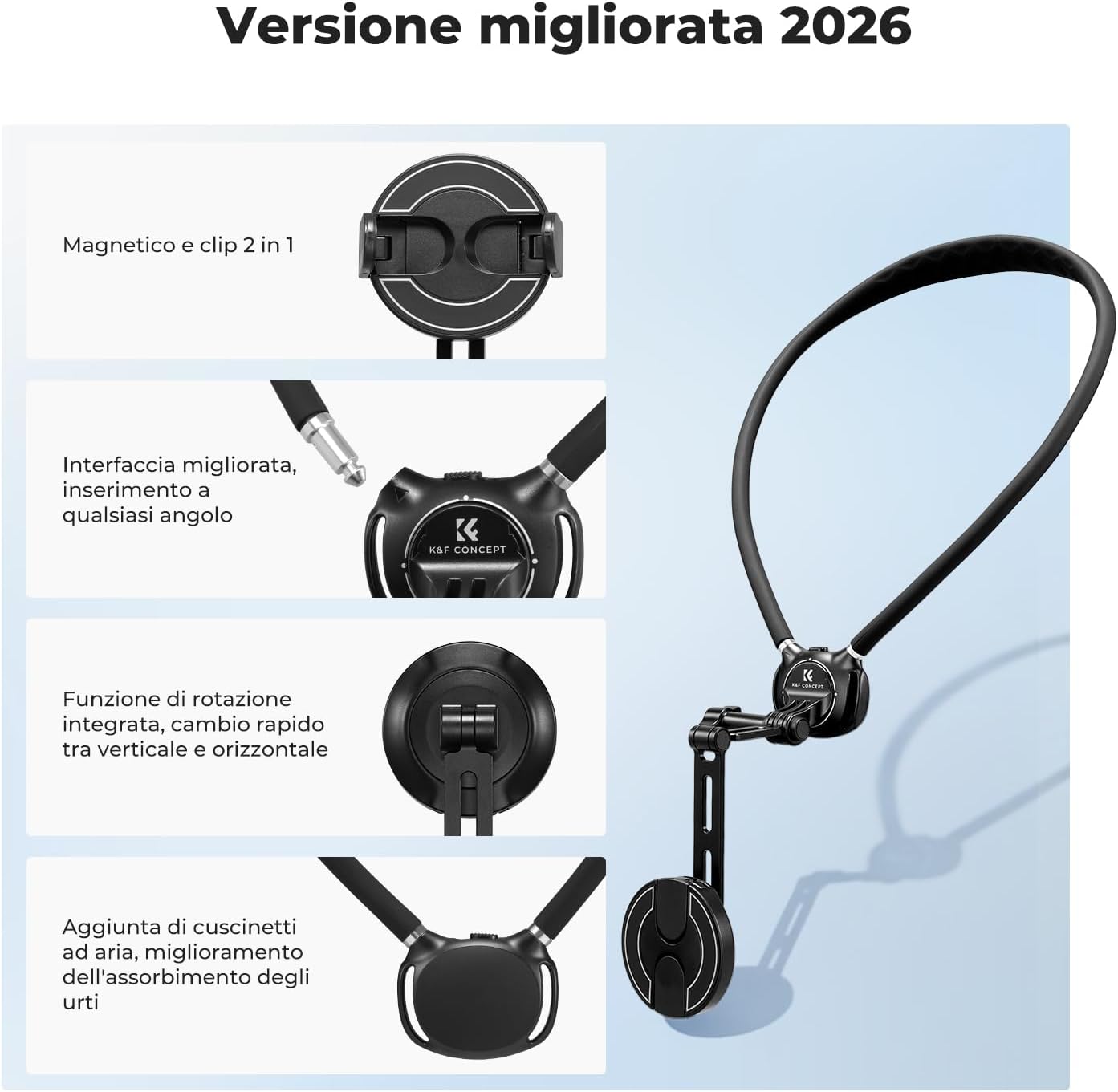 Detalle de K&F CONCEPT Porta Telefono Collo 2 in 1 Magnetico+Clip: supporto POV per smartphone