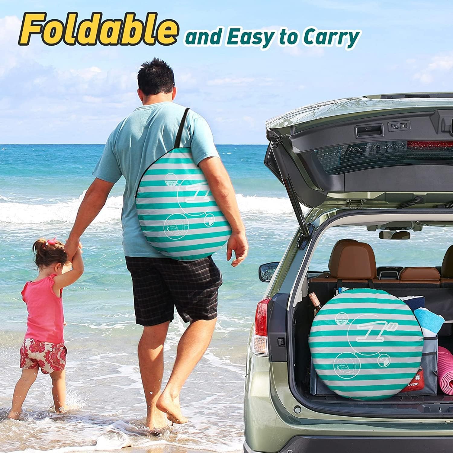 Thumbnail 4 de Pop Up Baby Beach Tent with Automatic Sun Shade, UPF 50+ UV Protection & Mini Pool (Green)
