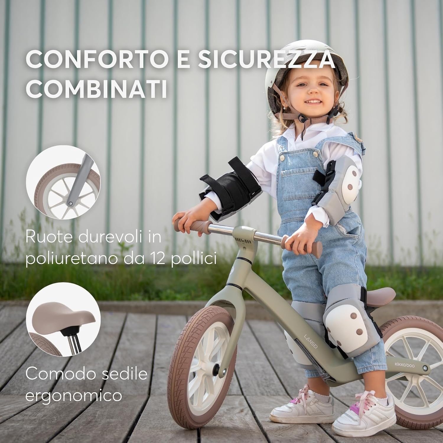 Detalle de KikkaBoo Bicicletta Senza Pedali LansER 3 Anni – Verde militare