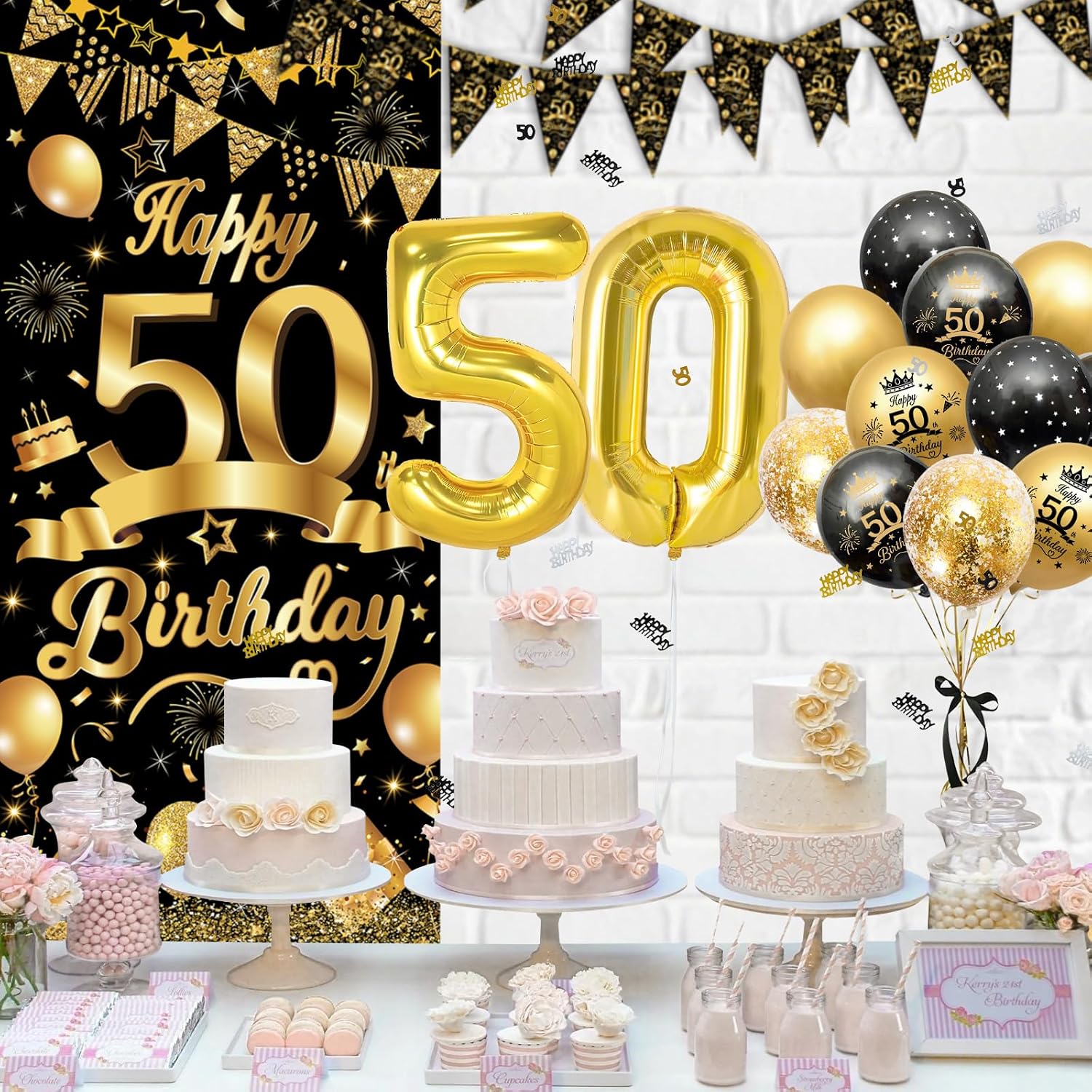 Detalle de AivaToba 50th Birthday Decorations – Black & Gold Party Set