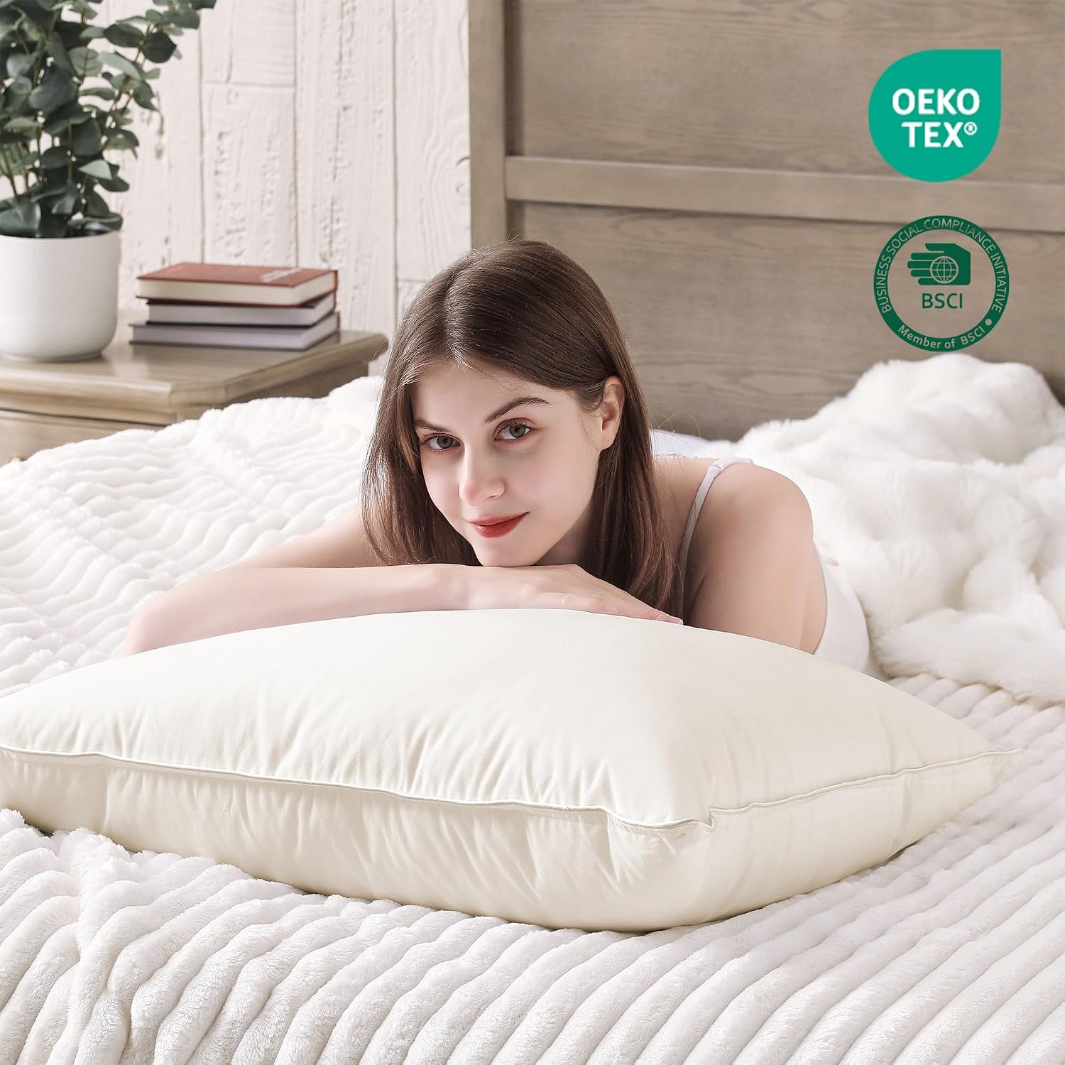 Detalle 1 de puredown Goose Feather Down Pillows, Standard Set of 2 with Organic Cotton Cover