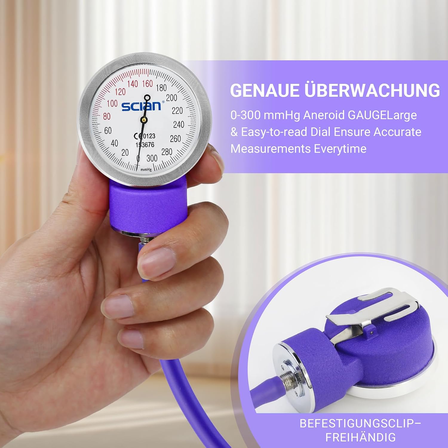 Detalle de SCIAn Blutdruckmessgerät Manuelle mit europäischer Manschette 22–42 cm – D-Ring, Tragetasche, für Krankenpfleger, Ärzte, Senioren