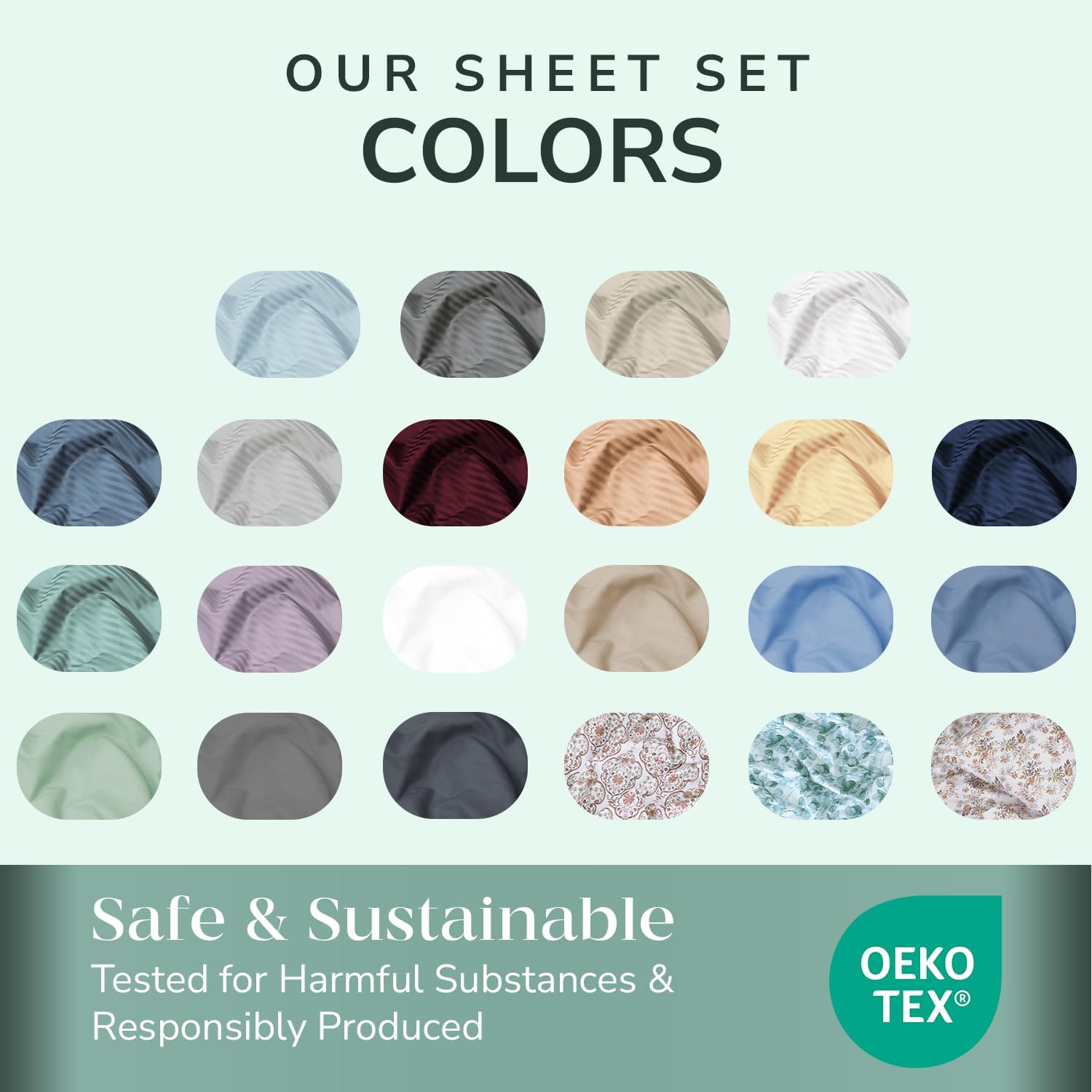 Thumbnail 6 de Feather & Stitch 500 TC King Size Damask Bed Sheet Set (Grey Stripe) — 100% Cotton Sateen, 18" Deep Pockets