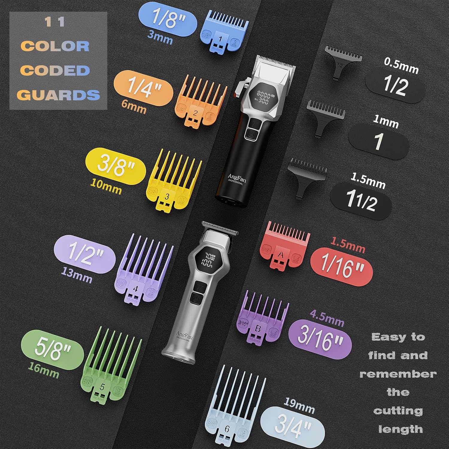 Detalle 2 de ANGFAN Professional Hair Clippers for Men – 8000 RPM Brushless Motor, 440C Steel Blades, Cordless Barber-Grade Set
