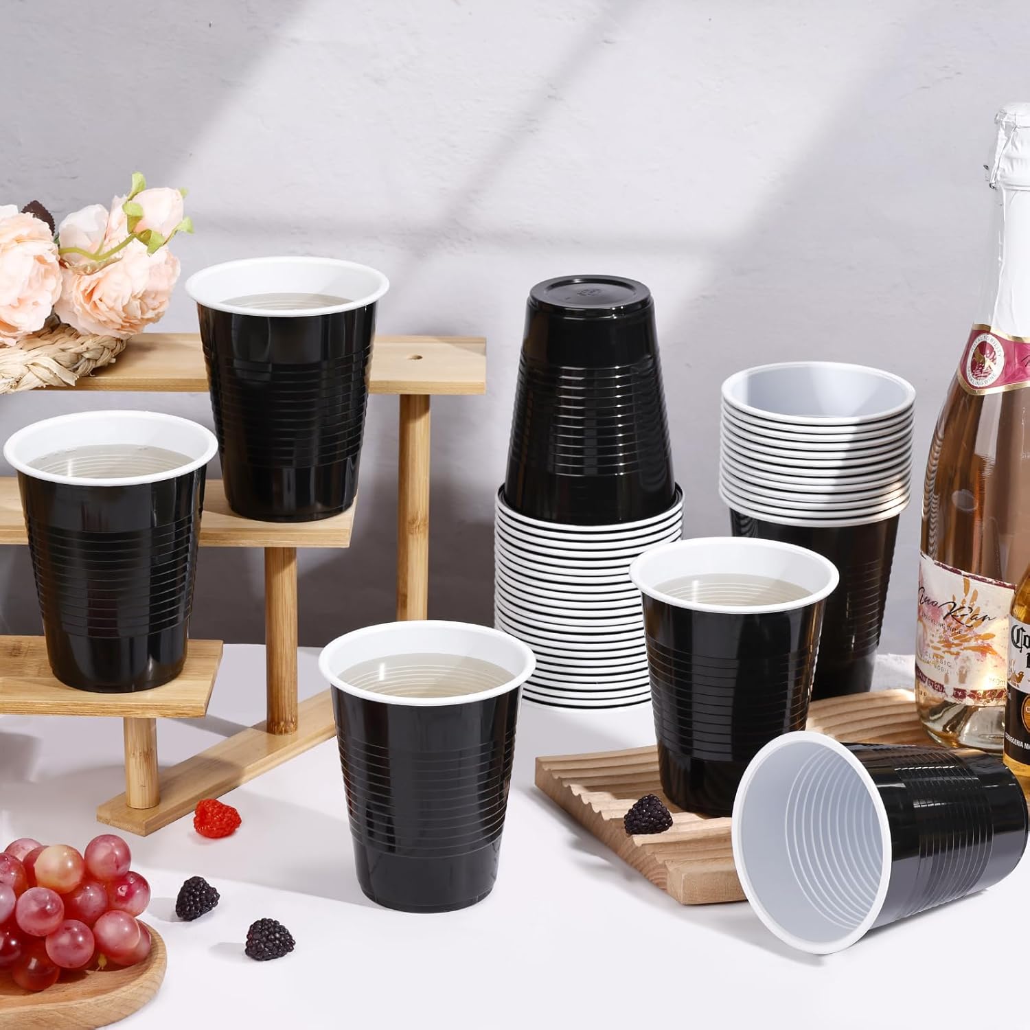 Detalle 2 de mwellewm GHJSDR Black Plastic Party Cups, 18 oz, Wide Mouth
