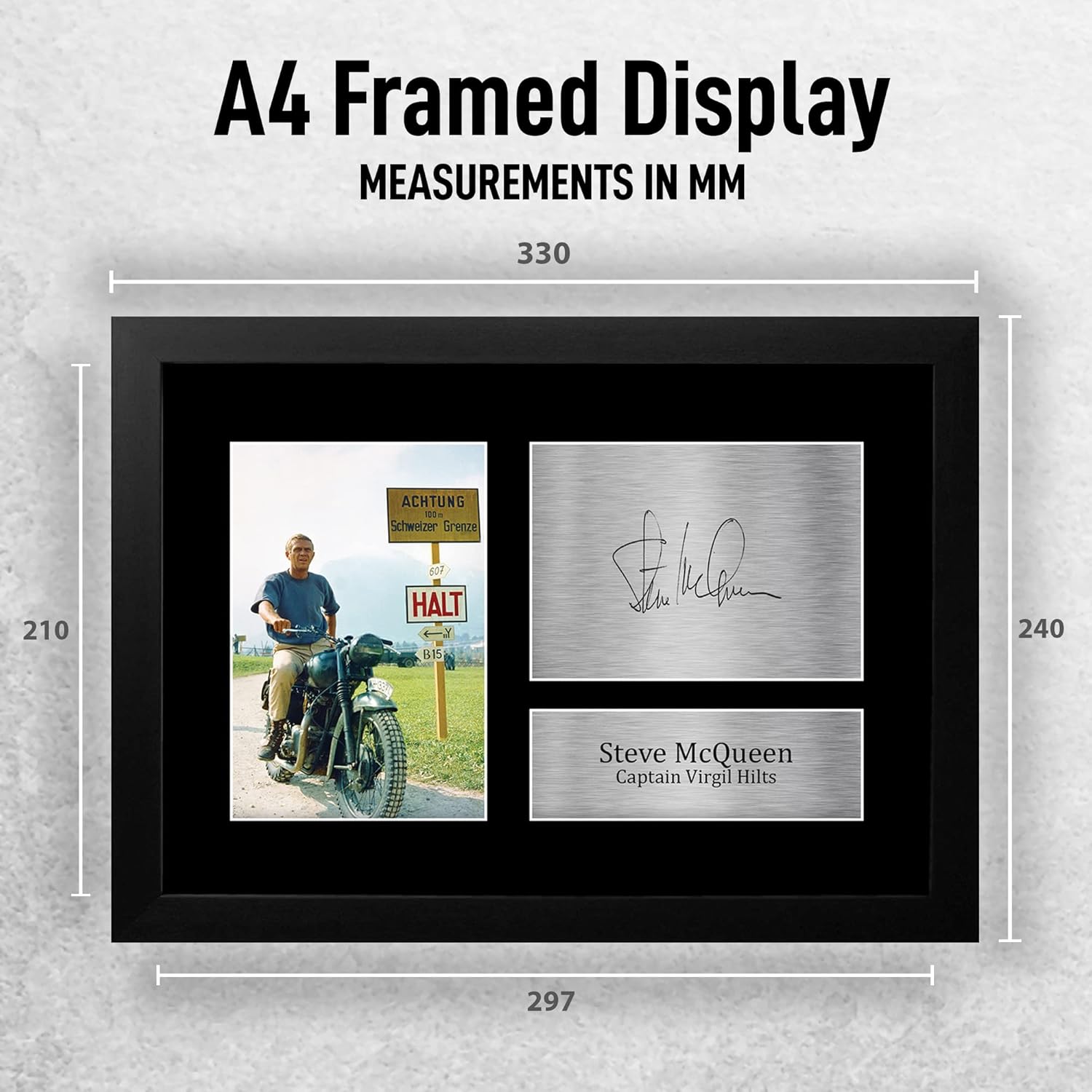 Thumbnail 1 de HWC Trading FR A4 Steve McQueen The Great Escape framed signed-style photo for movie memorabilia fans (A4)