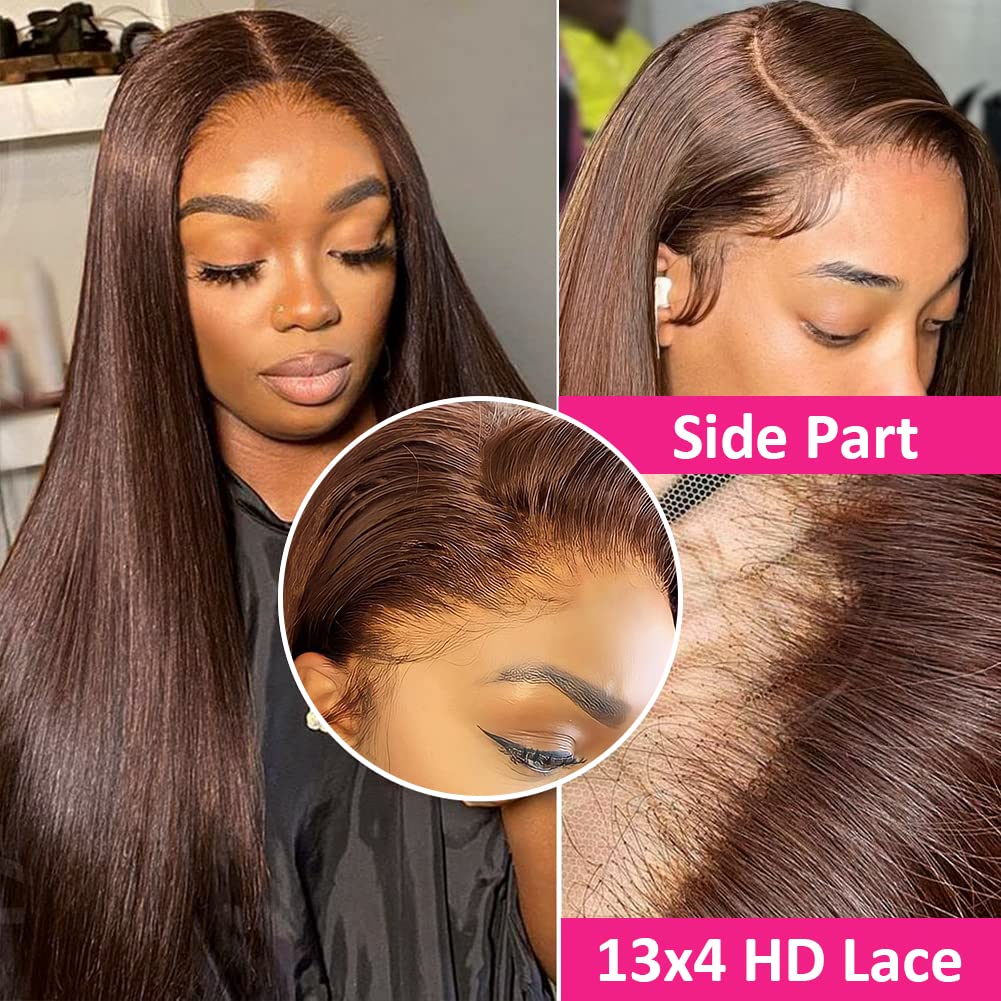 Thumbnail 3 de Hermosa 13x4 Chocolate 4# Human Hair Wig