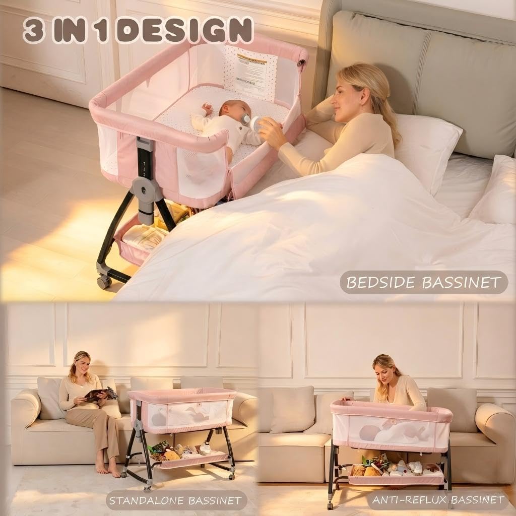 Thumbnail 1 de feelogos BB-858 Bedside Bassinet with Adjustable Height, Mesh Sides & Wheels