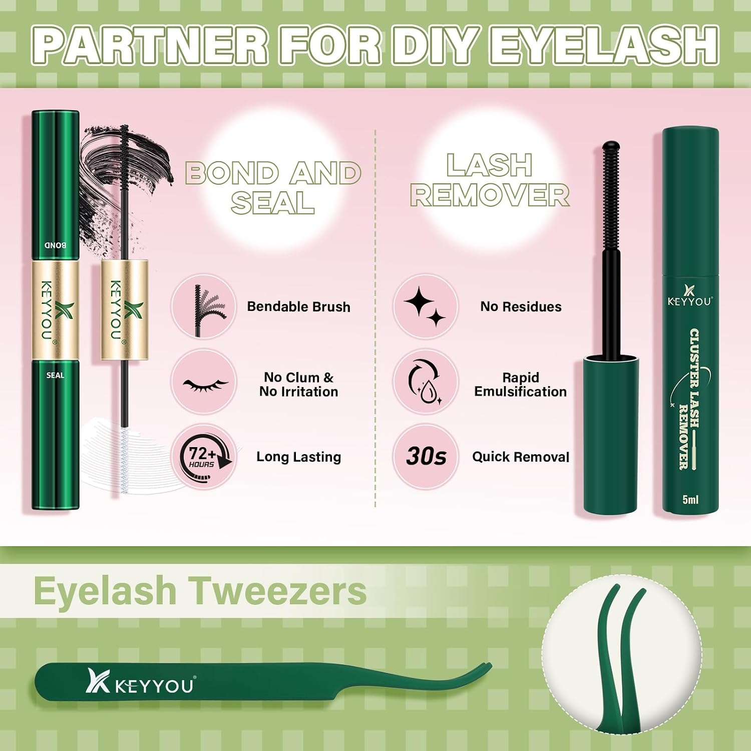 Detalle 1 de KEYYOU Angel lash Clusters Kit (D Curl, 144 pcs) Invisible Band Wispy Lash Extension Kit for DIY