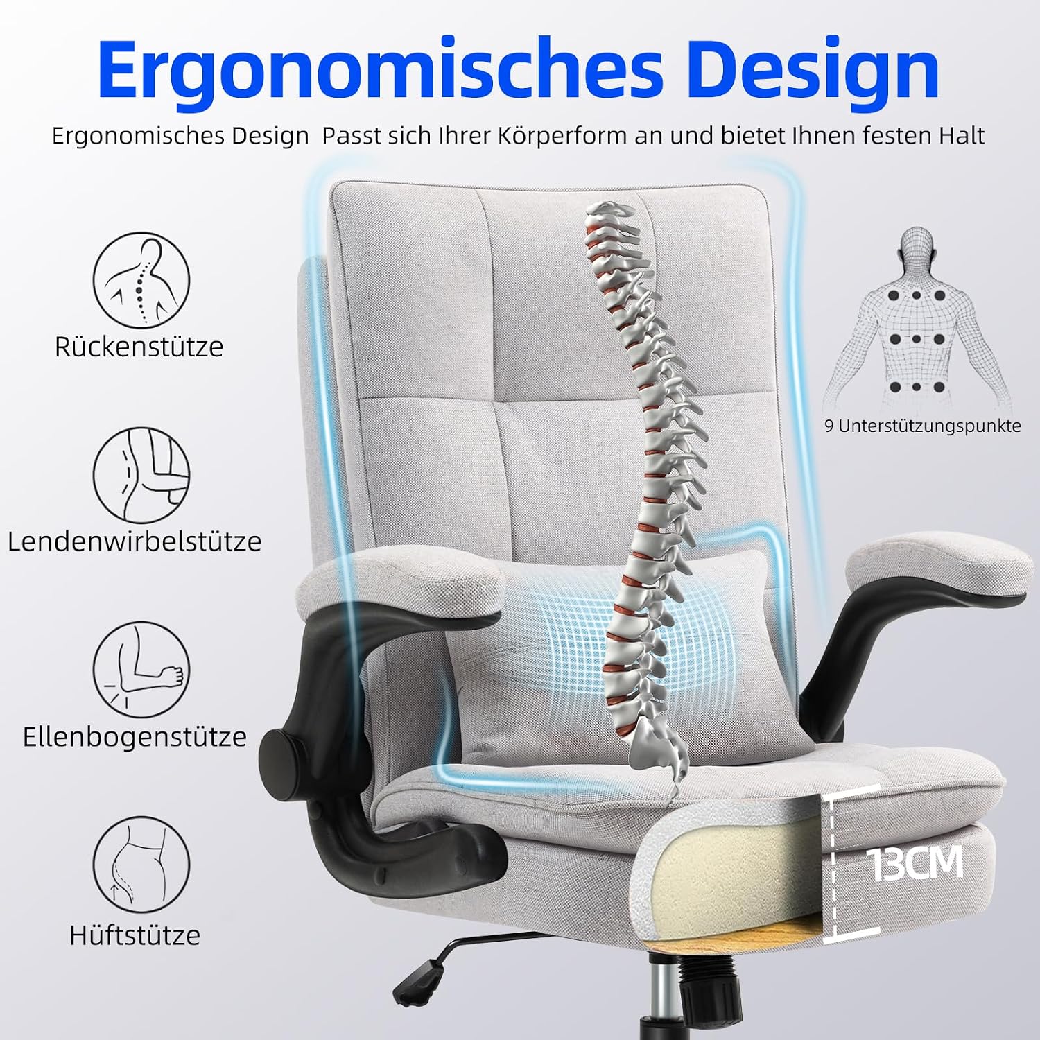Detalle 2 de Asukale Bürostuhl Ergonomisch 150 kg