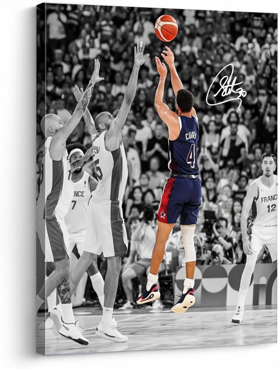 NBA Basketball Canvas Wall Art – Stephen Curry 3-Point Shooting Scene (8 x 10 in) for Sports Fans