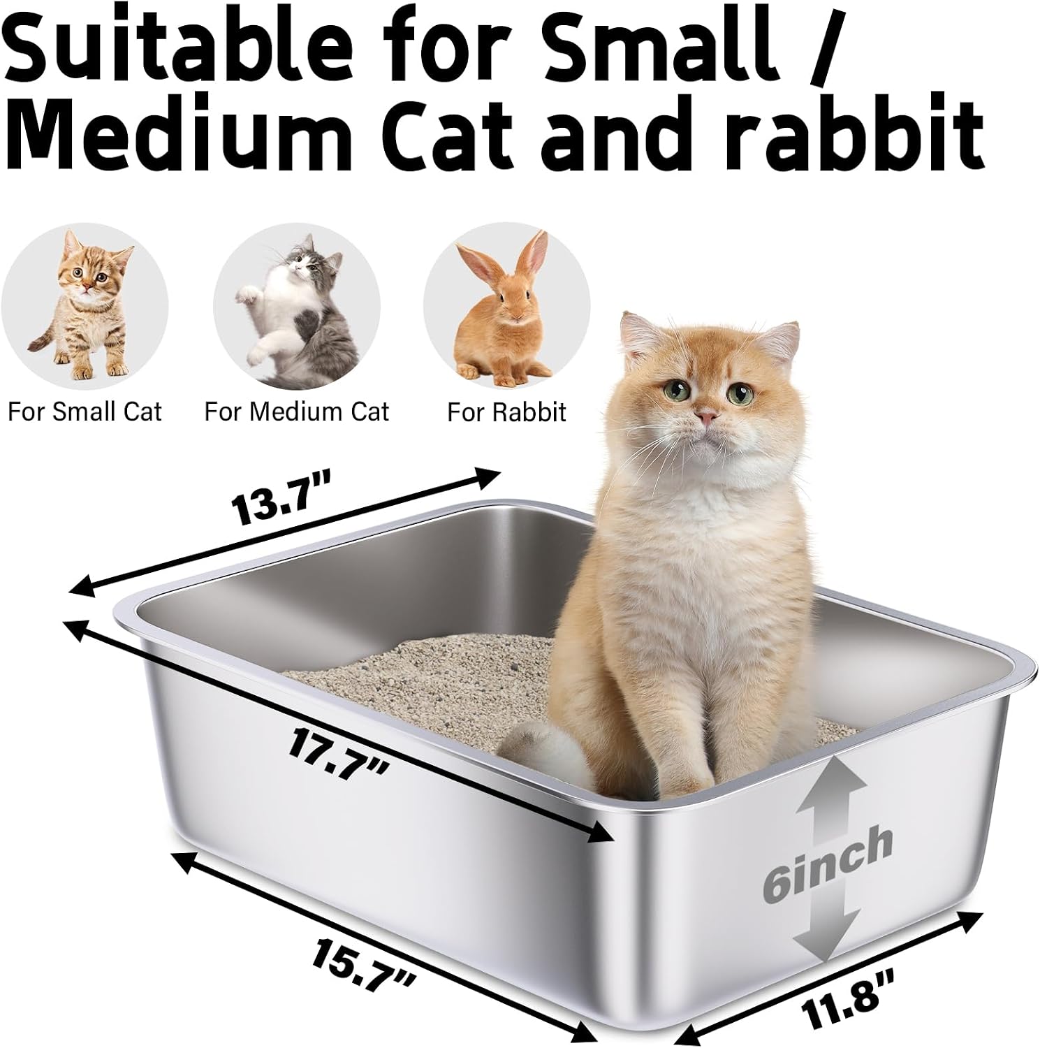Thumbnail 1 de Holintan Litter Box Stainless Steel Cat Litter Pans, 2-Pack, 17.7 x 13.7 x 6 in