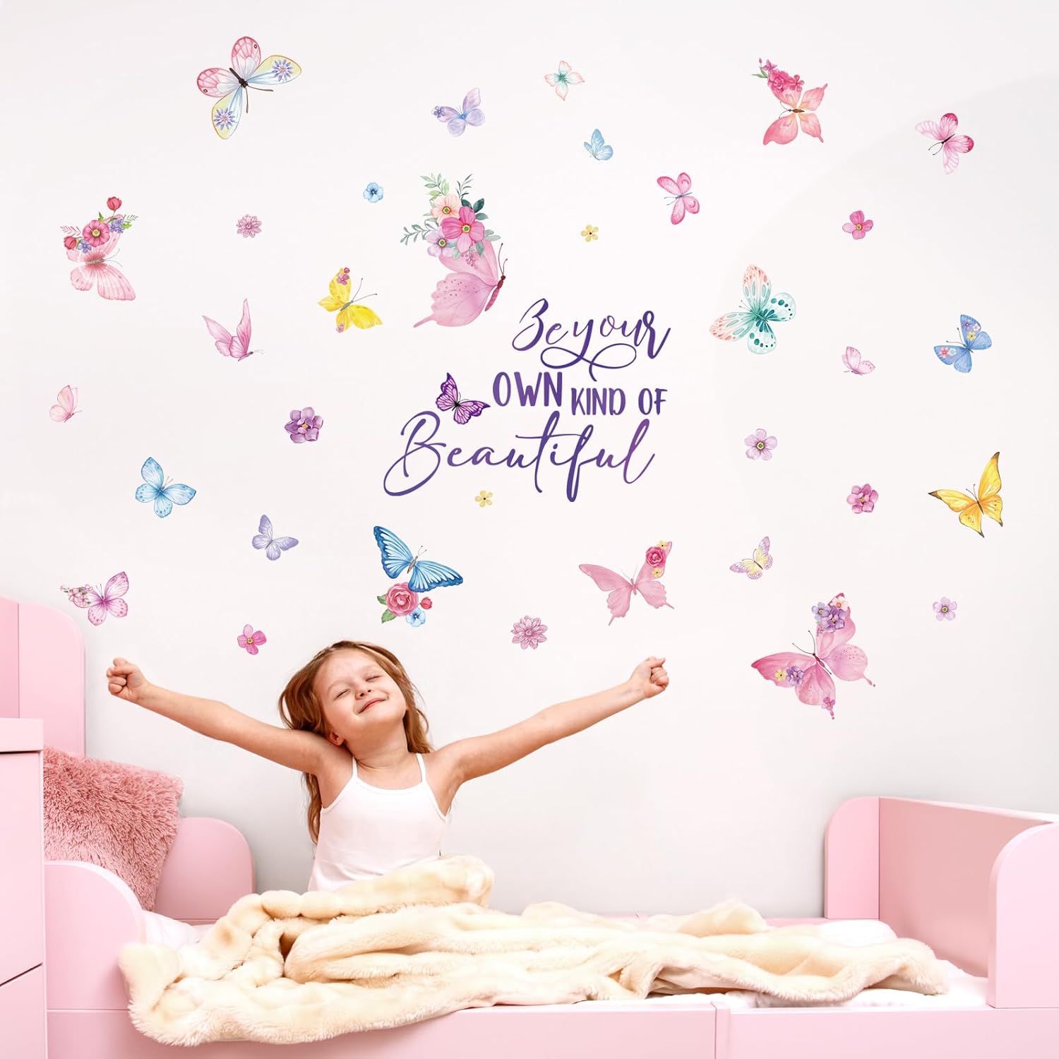 Thumbnail 2 de FUFUQUARE Colorful Butterfly Wall Stickers – Be Your OWN Kind of Beautiful (2 sheets, 30×90cm each)