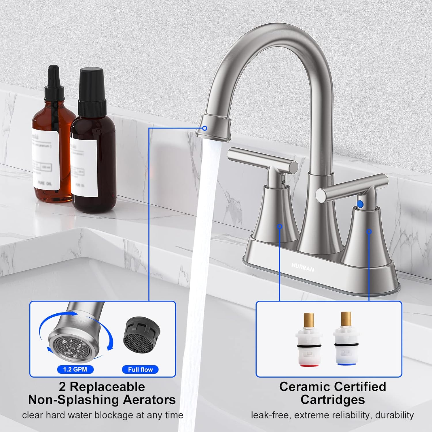 Detalle de Hurran Bathroom Faucet 4 inch Centerset