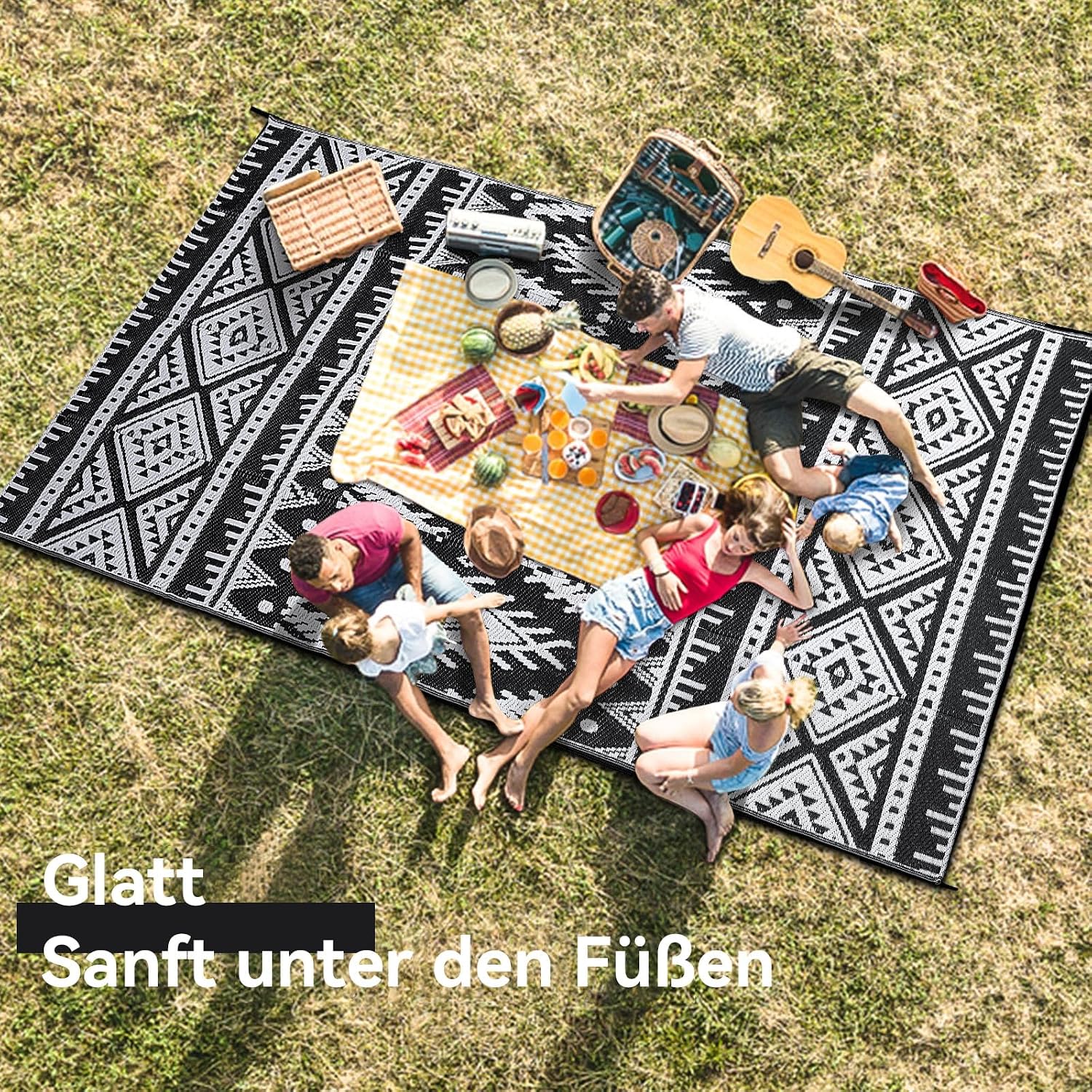 Thumbnail 4 de Homaxy Outdoor Teppich wetterfest, faltbar & waschbar (150 x 240 cm) – schwarz/weiß, beidseitig wendbar