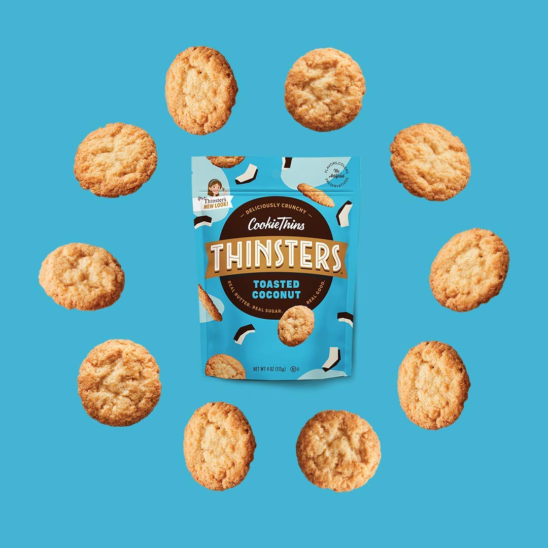 Detalle 2 de Thinsters Toasted Coconut Cookie Thins, Non-GMO, 4 oz, 12-Pack