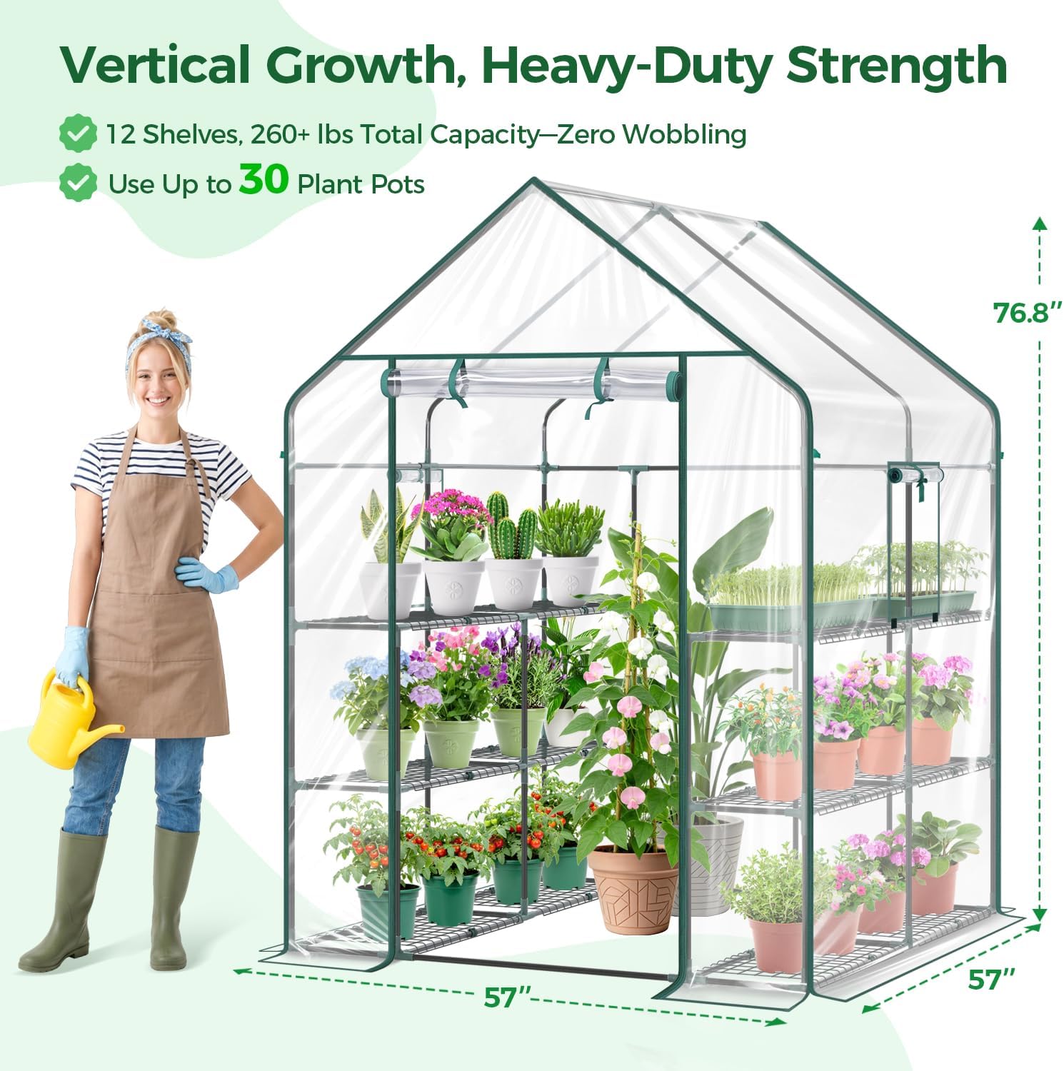 Detalle 2 de Ohuhu GGH-01 Walk-In Greenhouse with 12 Shelves and Roll-Up Door