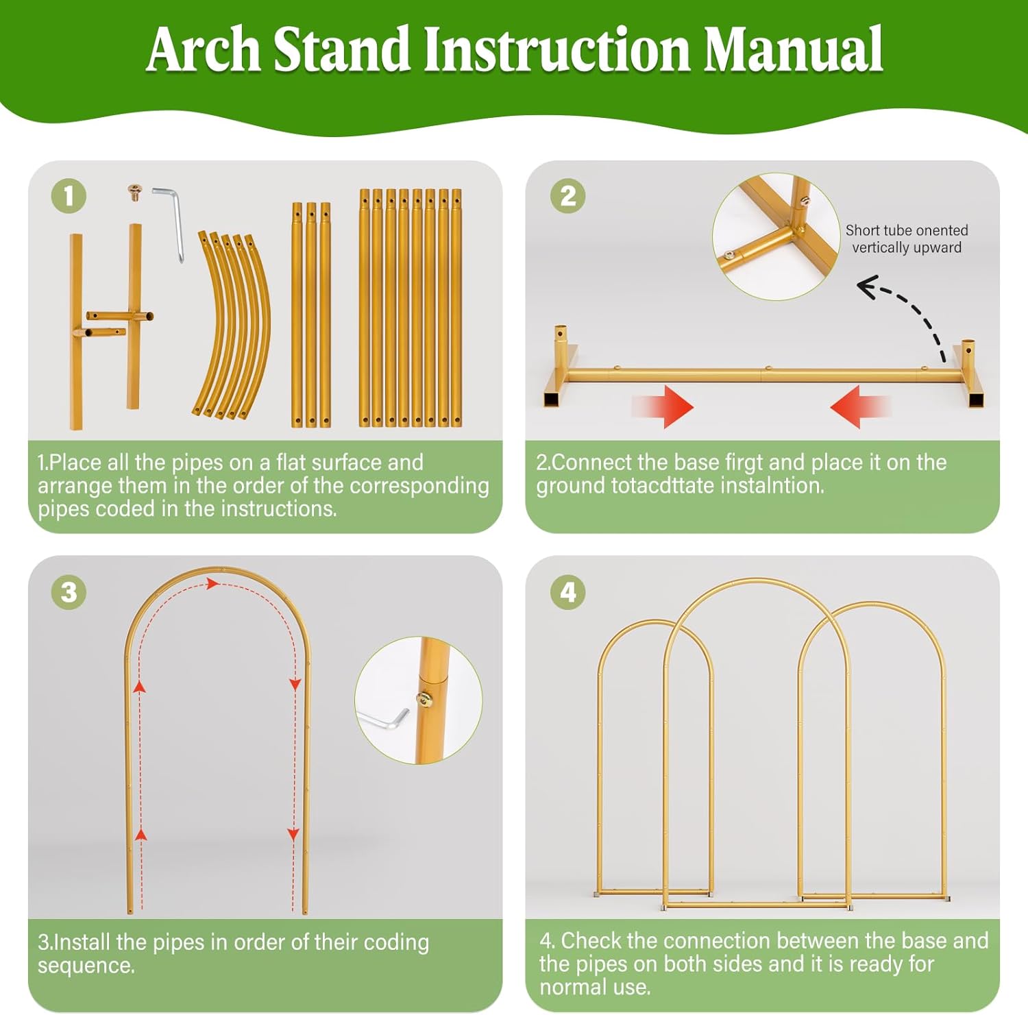 Detalle 2 de CludPark 2-Piece Gold Metal Arch Backdrop Stand — 7.2FT and 6FT Wedding Frame Set