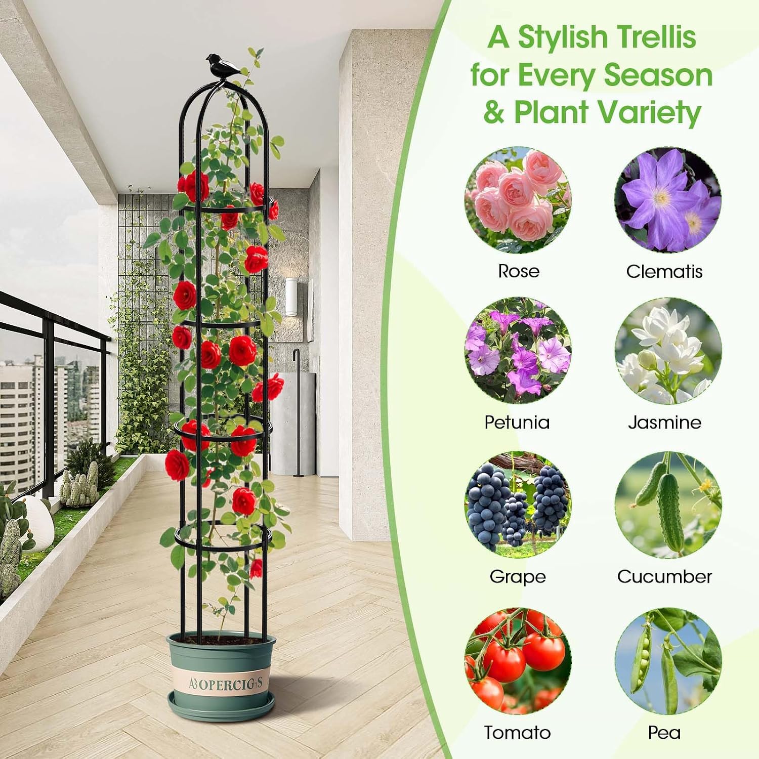 Detalle de MYMULIKE Trellis for Climbing Plants, 192x30cm Garden Obelisk – Rustproof Metal with Plastic Coating