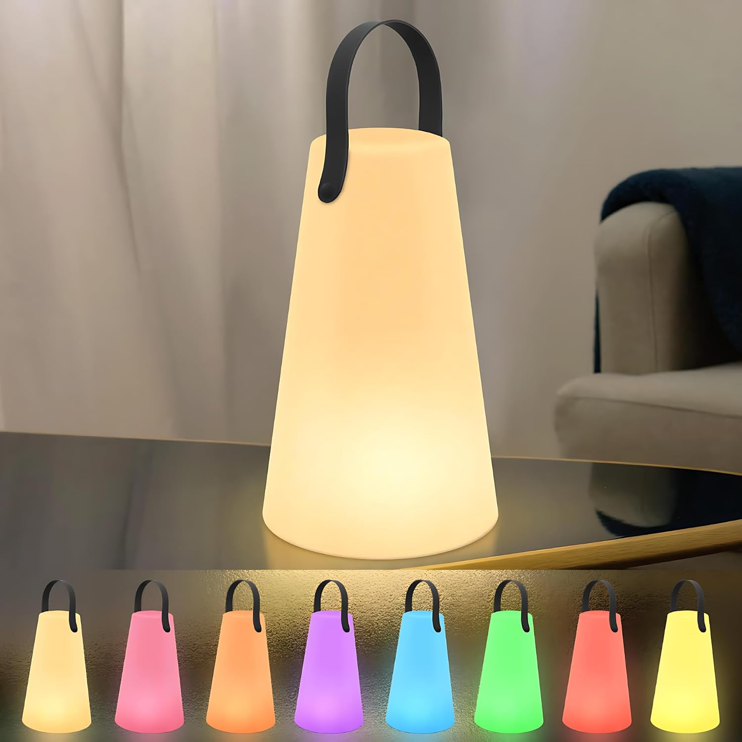 Detalle 2 de GGII LED Akku Tischlampe Outdoor – kabellos, dimmbar, 8 Farben, USB-C aufladbar, IP44