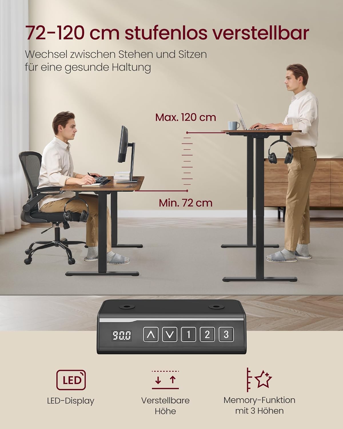 Thumbnail 3 de VASAGLE LSD021B01V2 höhenverstellbarer Schreibtischgestell 3‑Memory ⌚