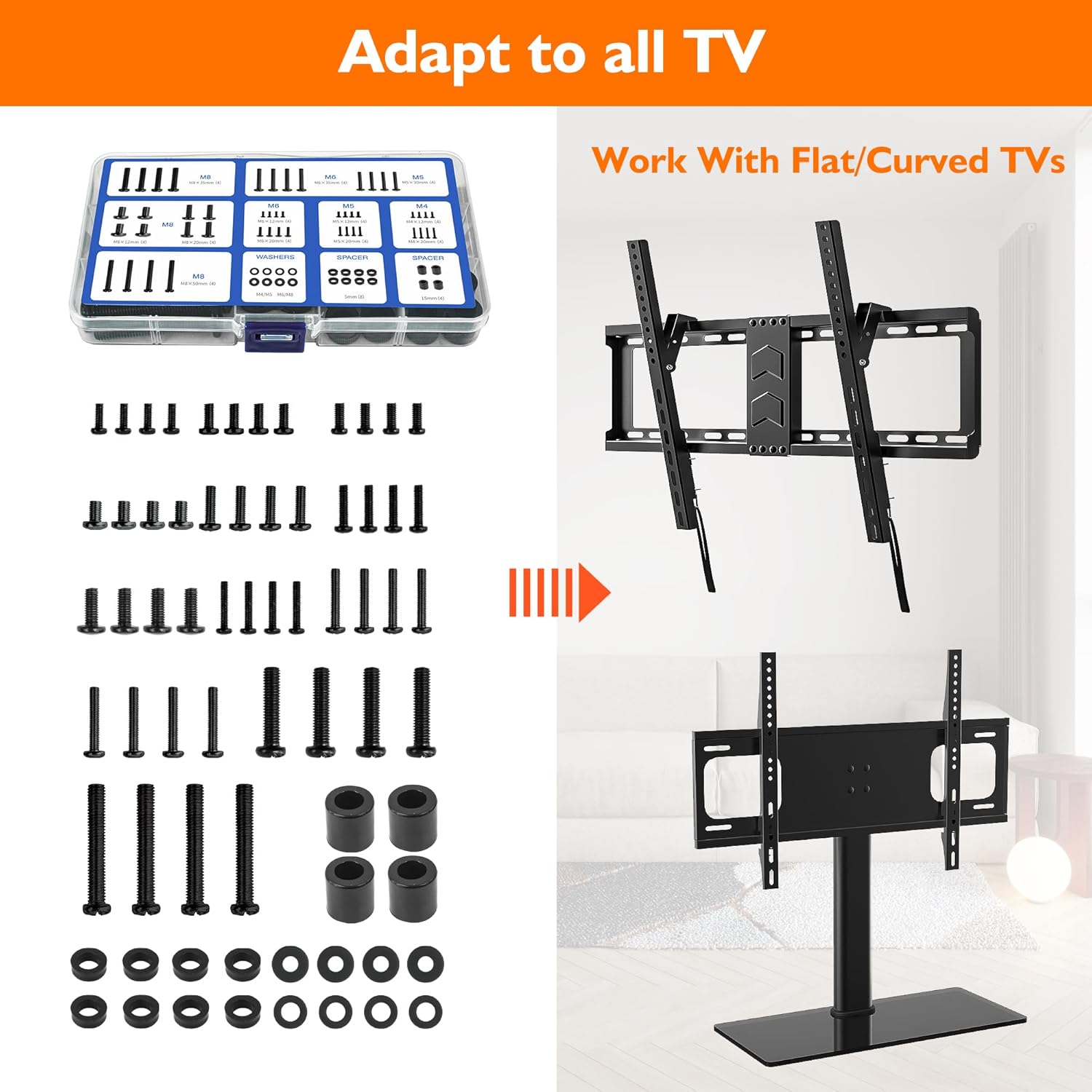Thumbnail 3 de GINKGO Universal Fernseher VESA Schrauben Set – 68-teiliges Befestigungszubehör für TV/Monitor bis 80 Zoll (Schwarz)
