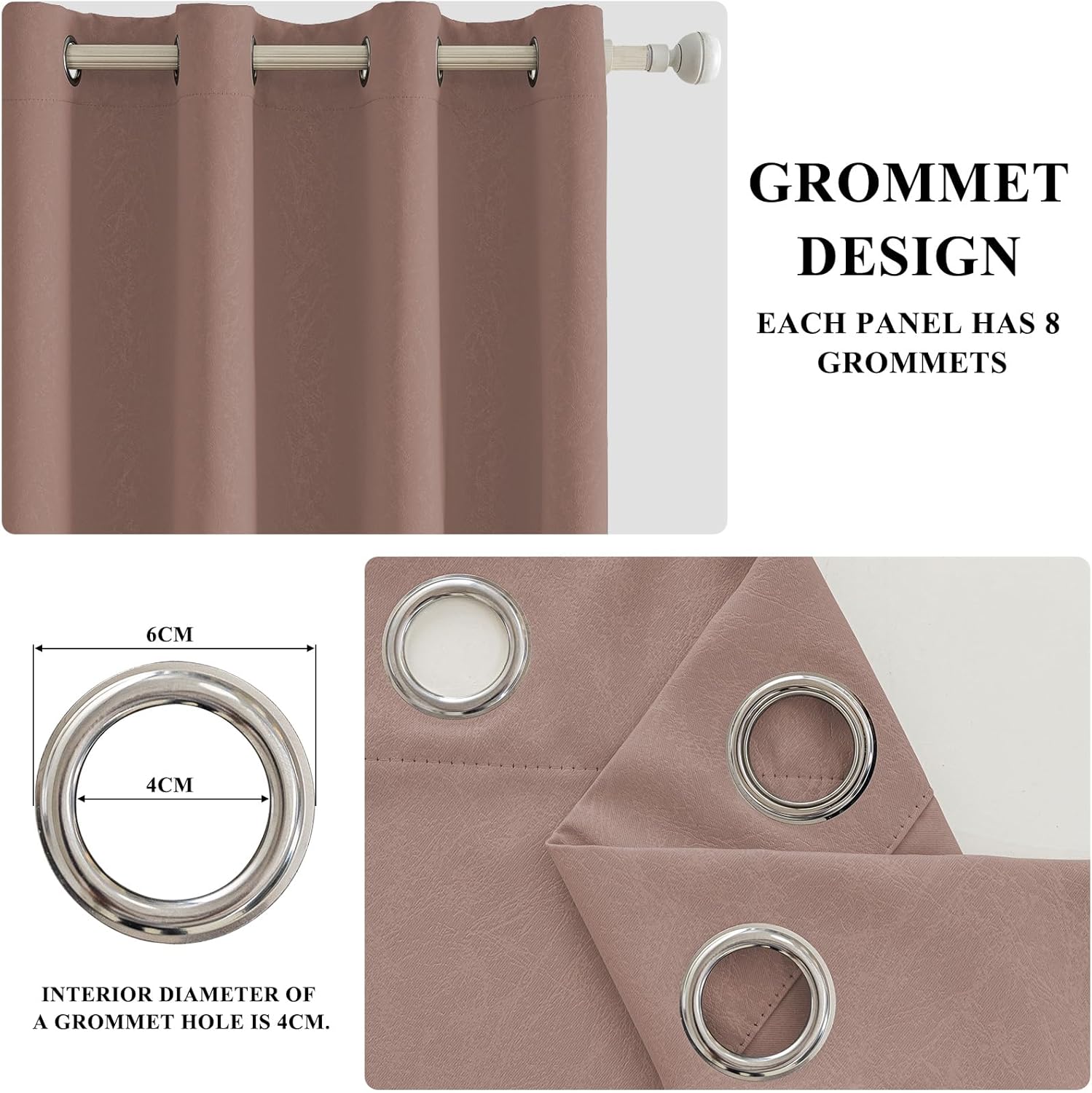 Thumbnail 3 de Ystyle Lot de 2 rideaux occultants 140x240 cm à œillets, anti-froid, anti-chaleur et anti-UV (rosa selvatica)