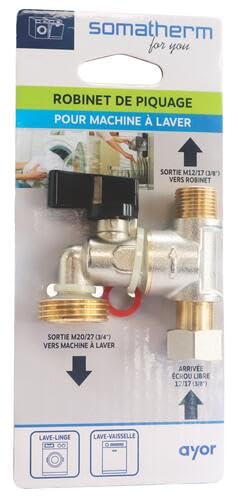 Detalle 2 de SOMATHERM FOR YOU – Robinet à Bec Équerre 3/8" pour Machine à Laver, 1/4 Tour, Piquage M3/4" – Gris/Argent