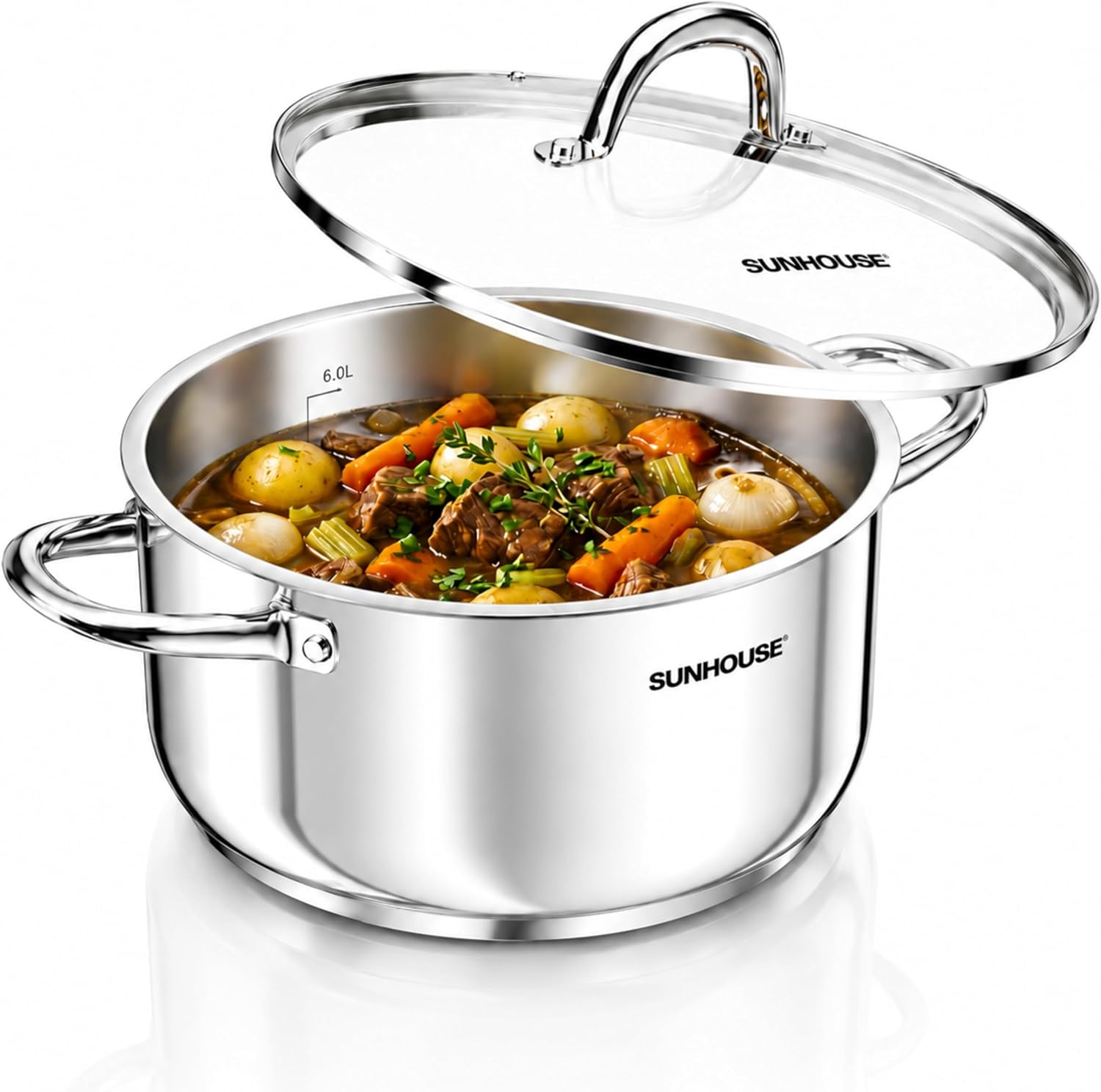 SUNHOUSE 8 Quart Stock Pot with Lid – Stainless Steel, Induction Compatible, Oven Safe
