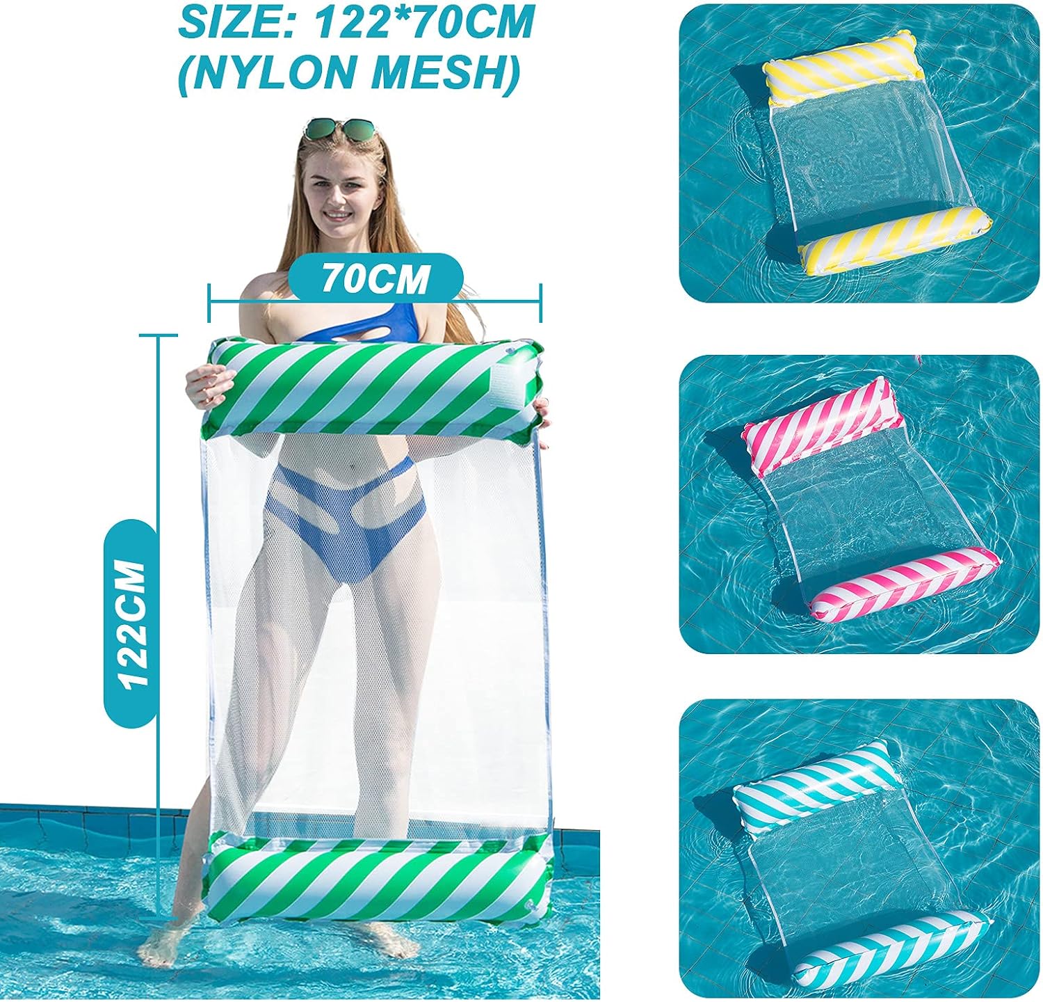 Detalle 2 de Yisscen 4-in-1 waterhangmat, blauw, 122 x 70 cm