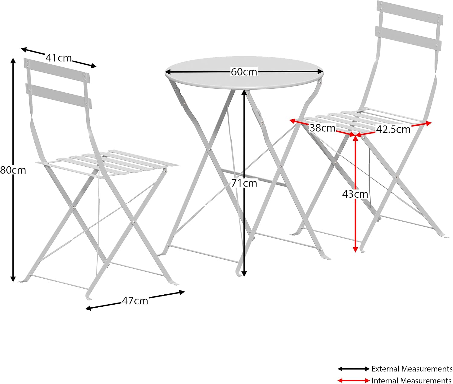 Thumbnail 2 de Garden Vida Porto 2 Seater Metal Folding 3-piece Bistro Set (Light Grey) for Garden, Patio & Balcony