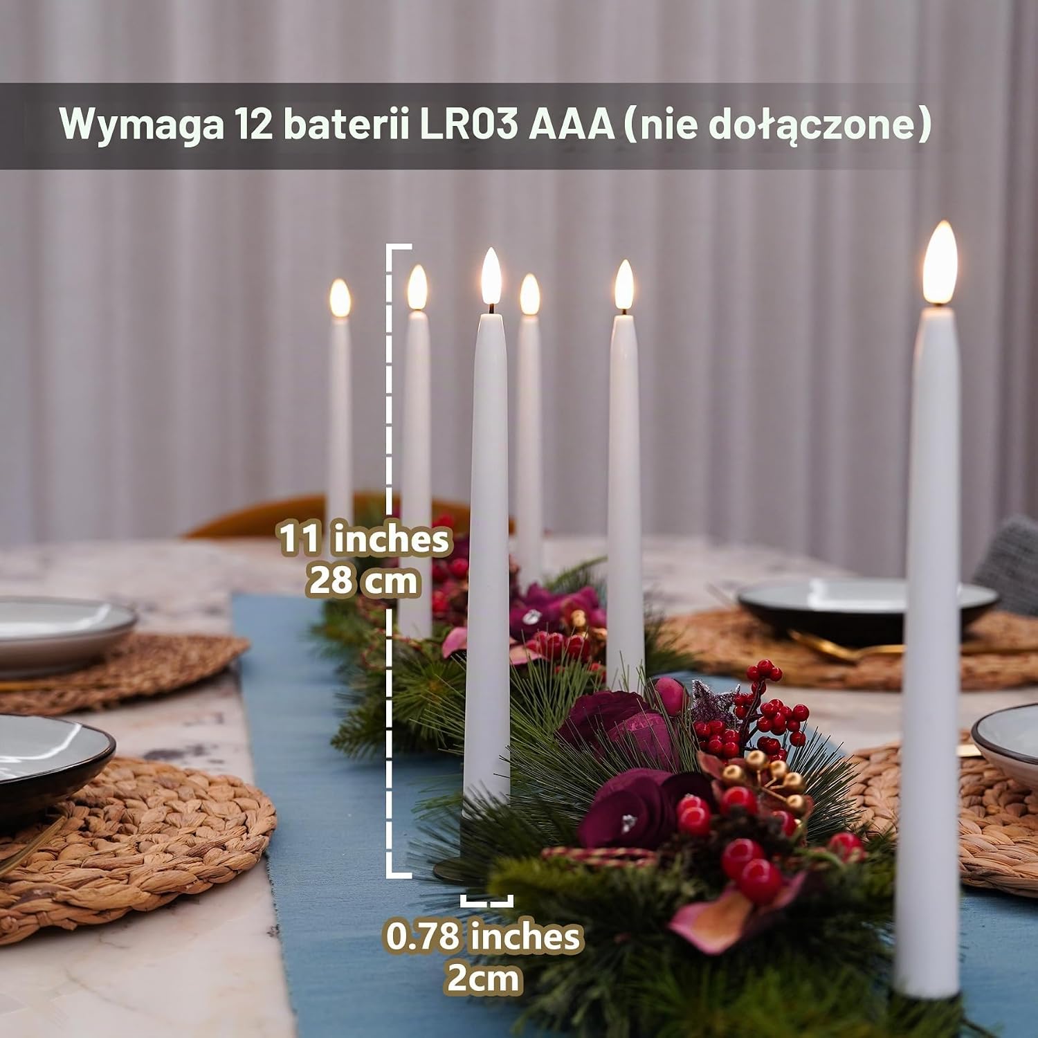 Detalle de Rhytsing TS2032-T6 – 6 białych świec stożkowych LED z timerem, 28 cm