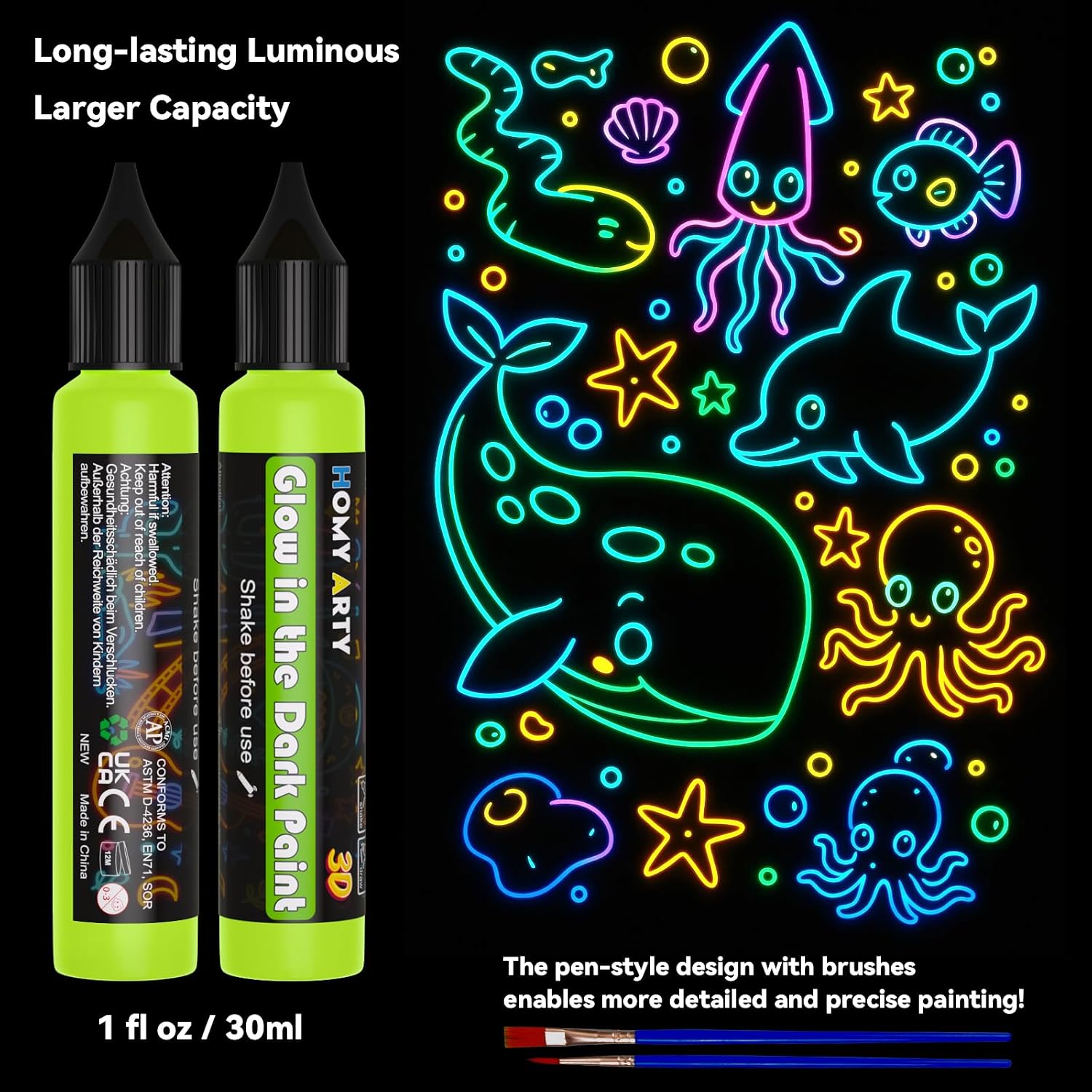 Thumbnail 2 de HOMY ARTY Nachtleuchtende Farben 20×30ml – 3D Leuchtfarben Set für Textilien, Papier, Leinwand und mehr
